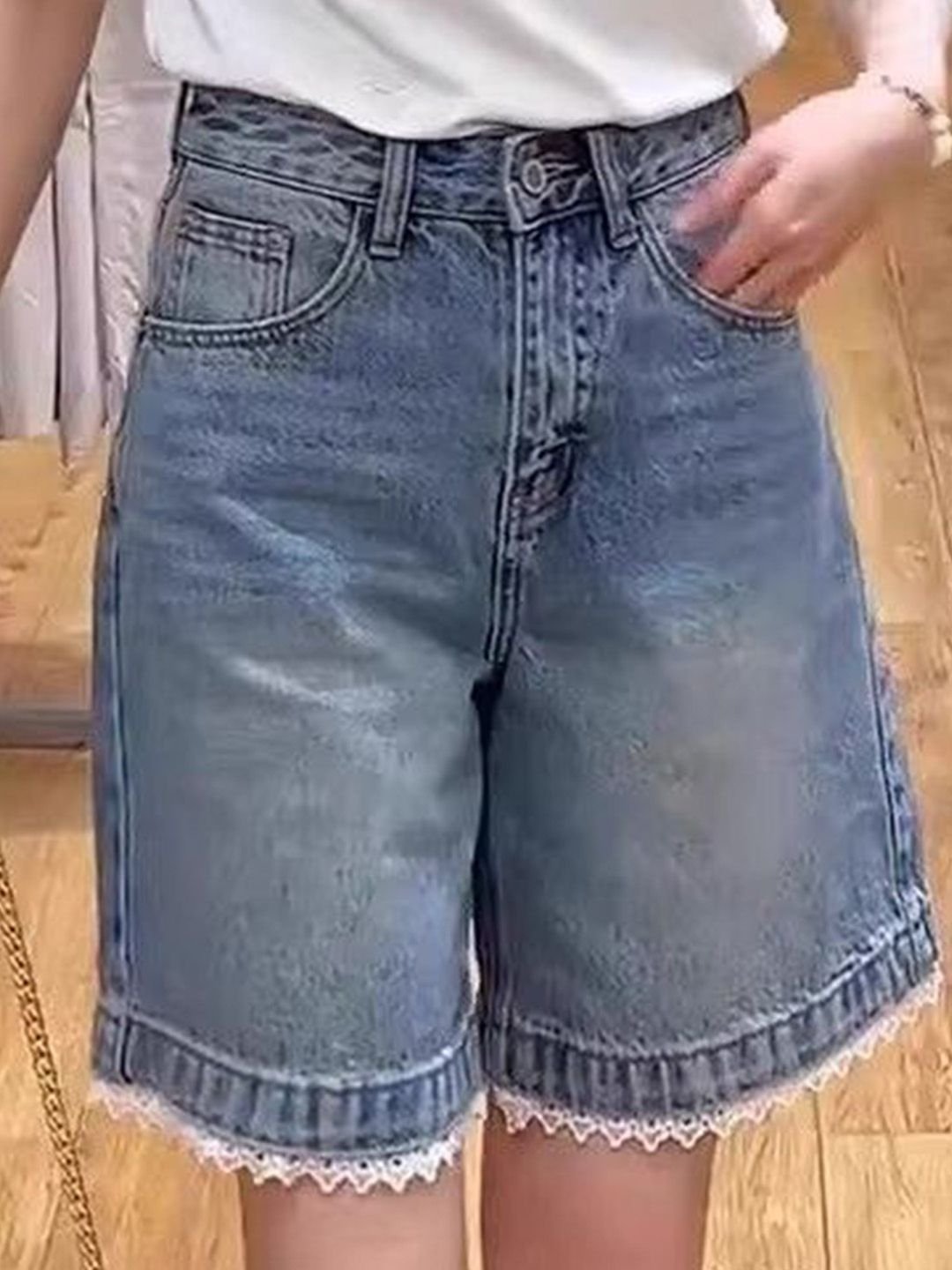 Blue Relaxed Fit High-Rise Shorts