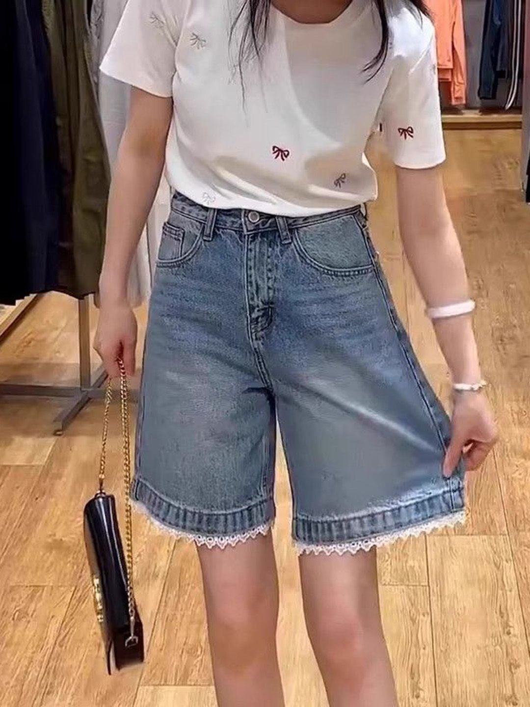 Blue Relaxed Fit High-Rise Shorts