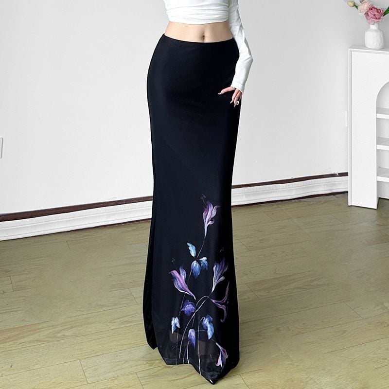 Black Printed Maxi Skirt