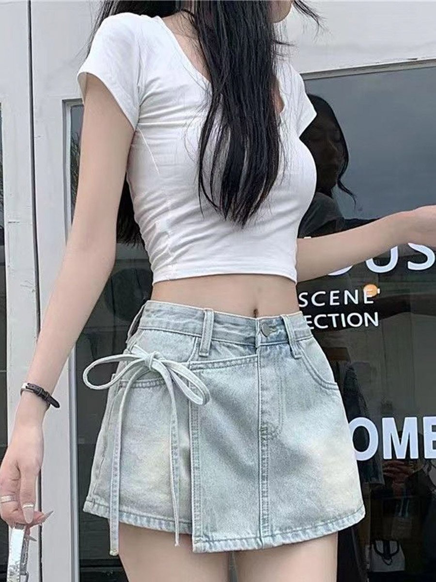 Blue Wrap Denim Skorts