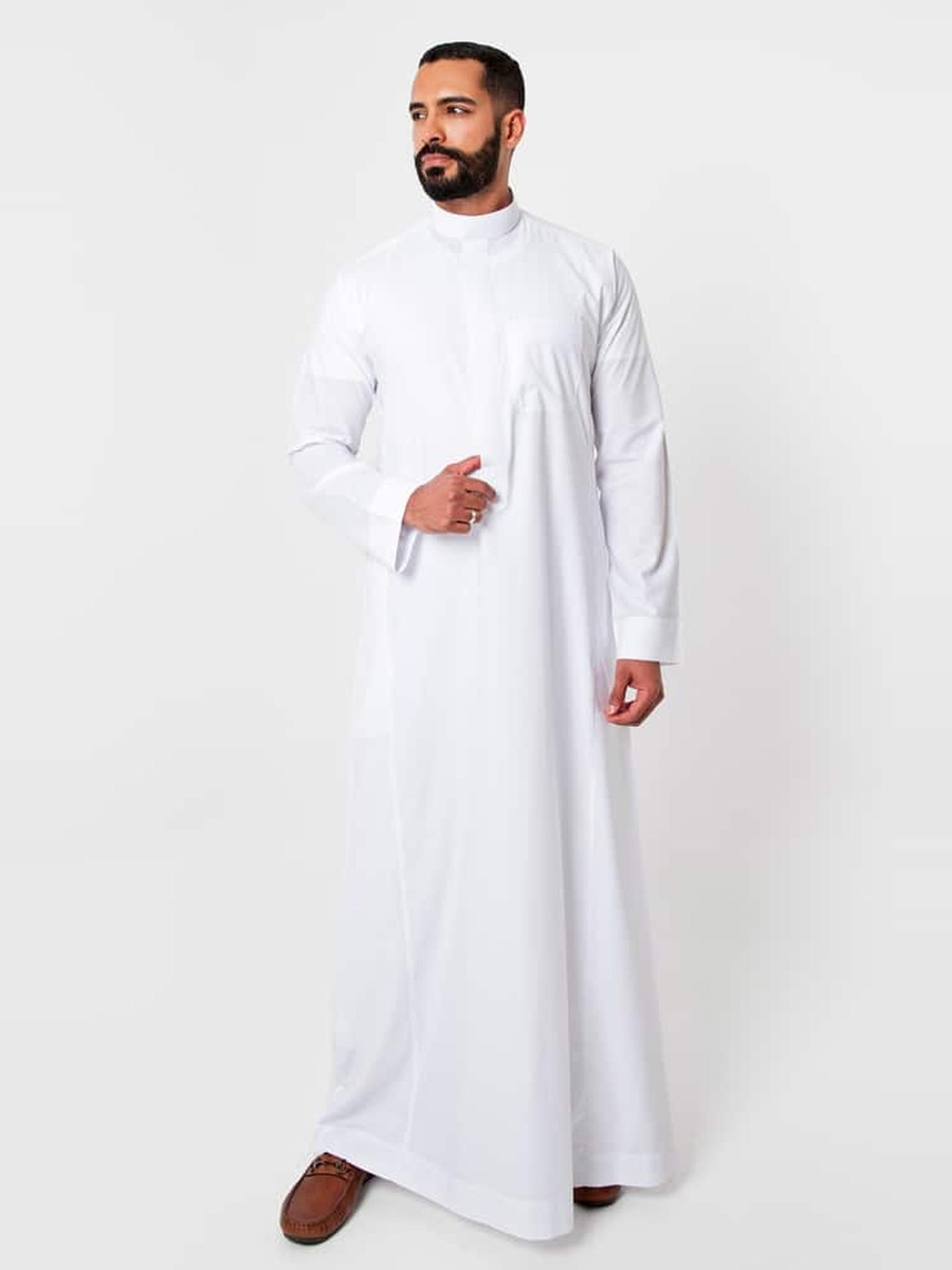 ثوب كلاسيك رجالي بسحَّاب غلق، أبيض - 61 بوصة