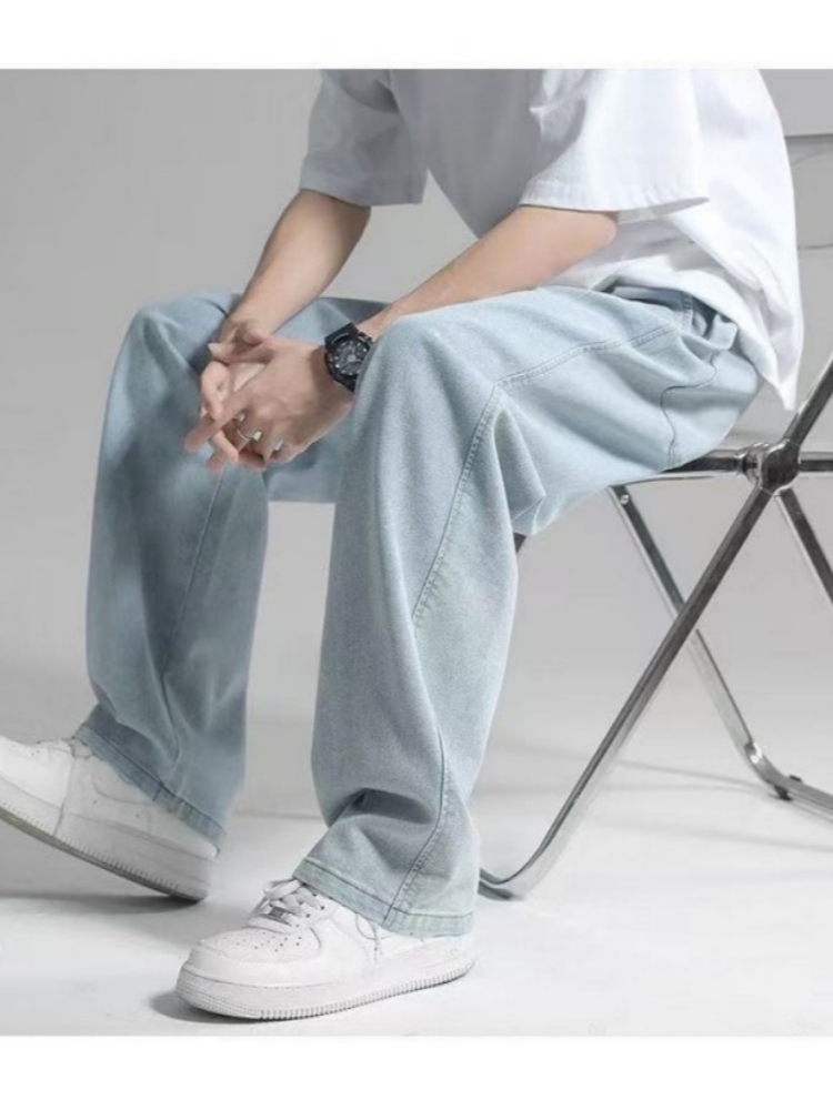 Men Acid Blue Straight-Leg Drawstring Trousers