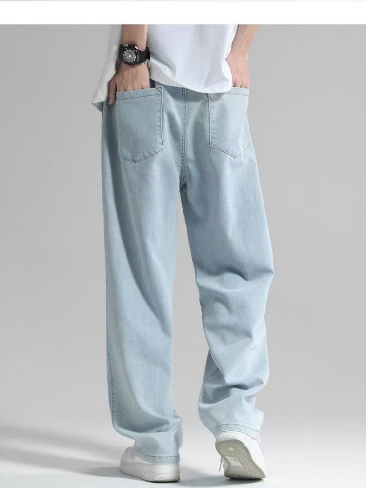 Men Acid Blue Straight-Leg Drawstring Trousers