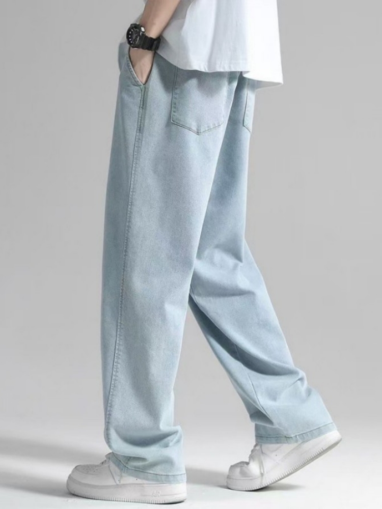 Men Acid Blue Straight-Leg Drawstring Trousers