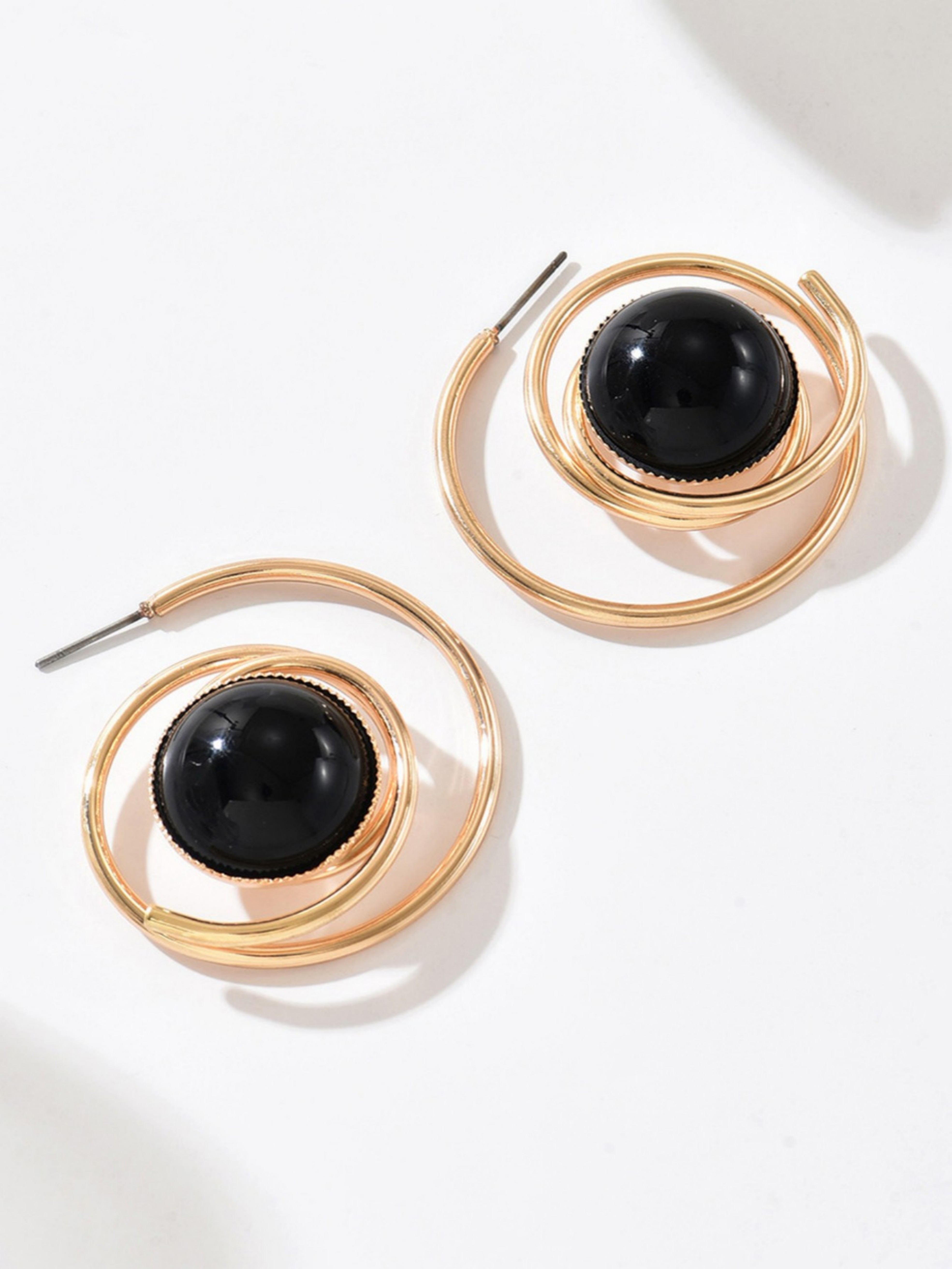 Black and Gold Spiral Hoop Earrings for Everyday Style