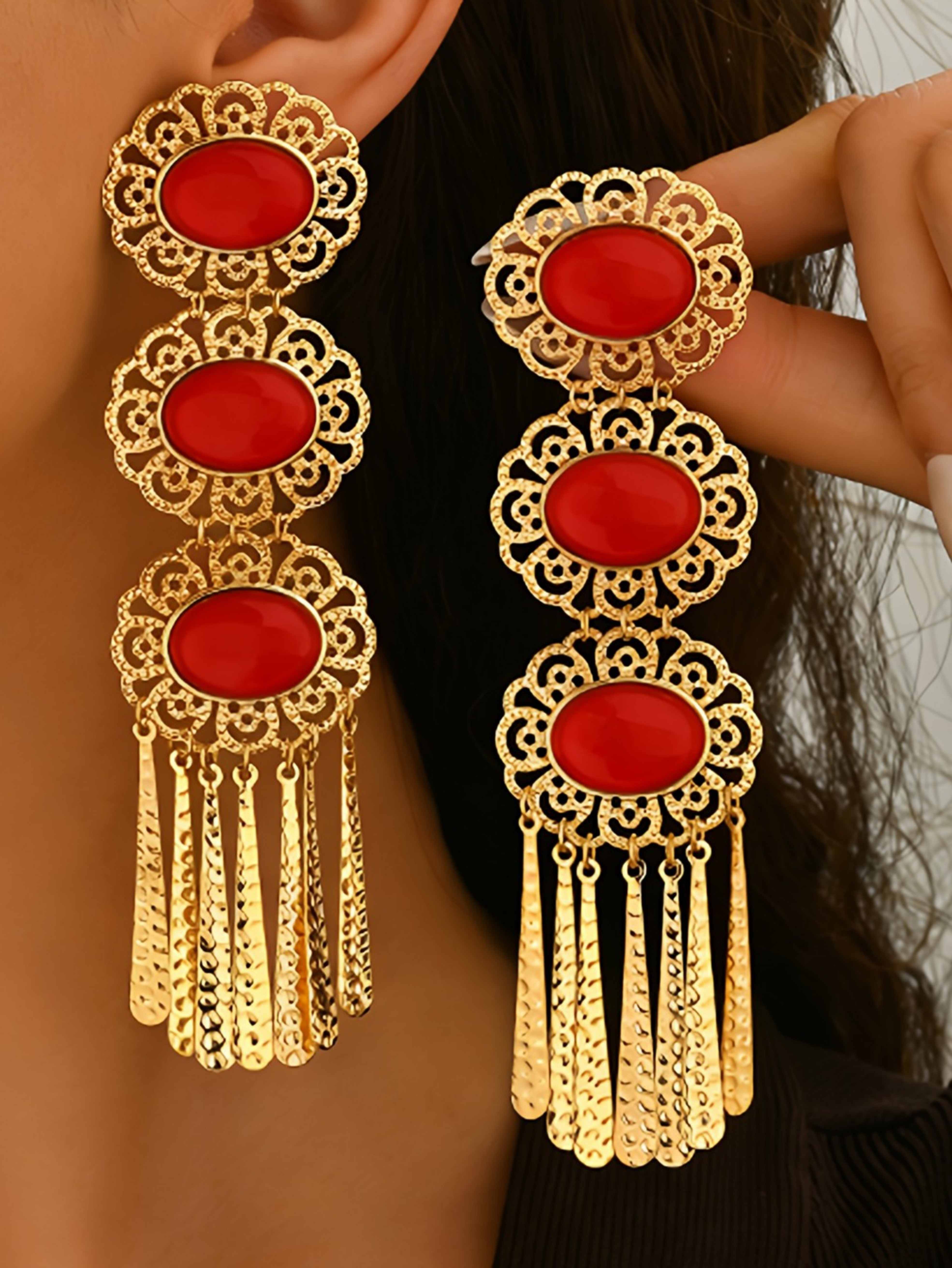 Red Texture Dangle Earrings