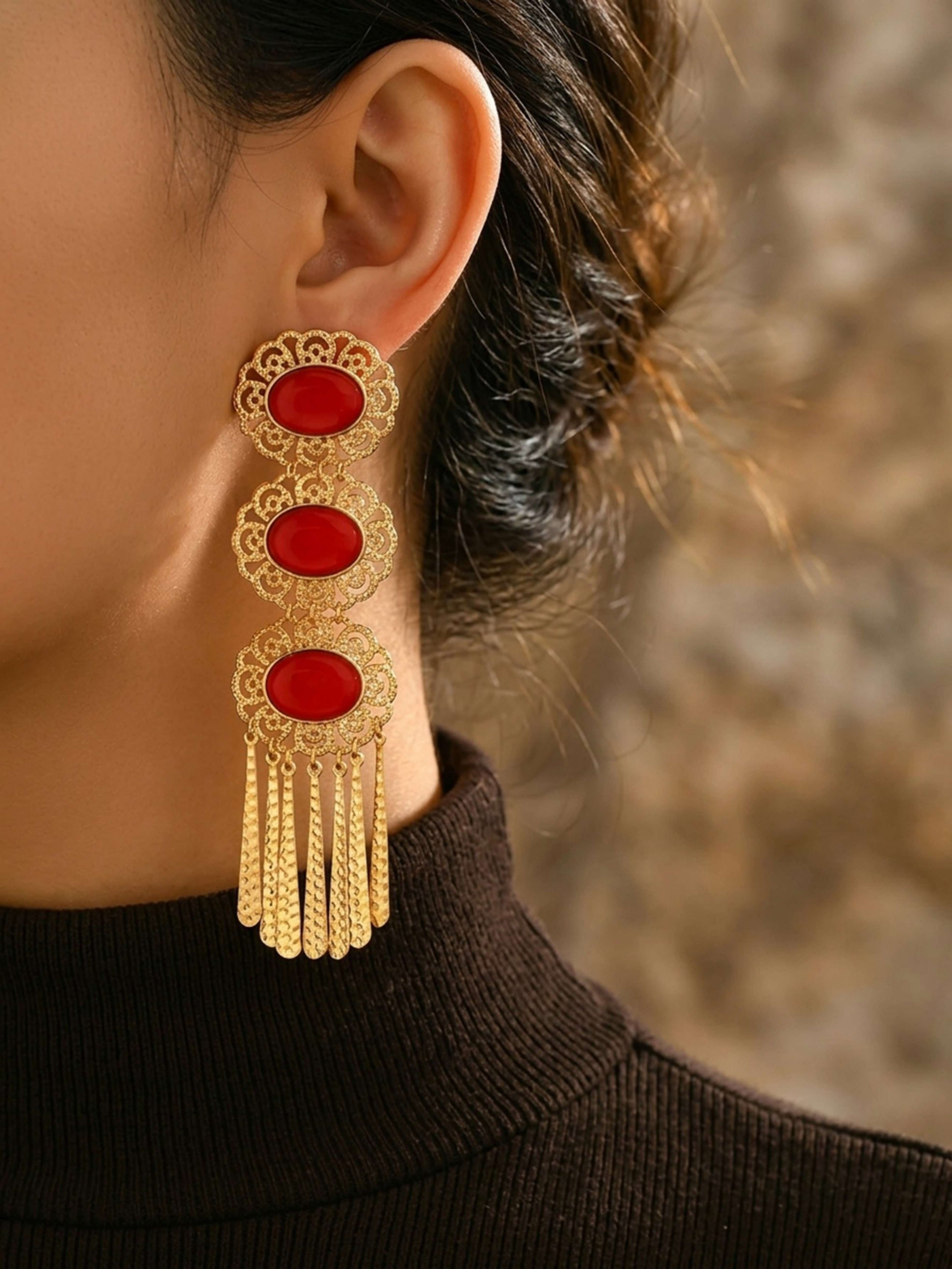 Red Texture Dangle Earrings