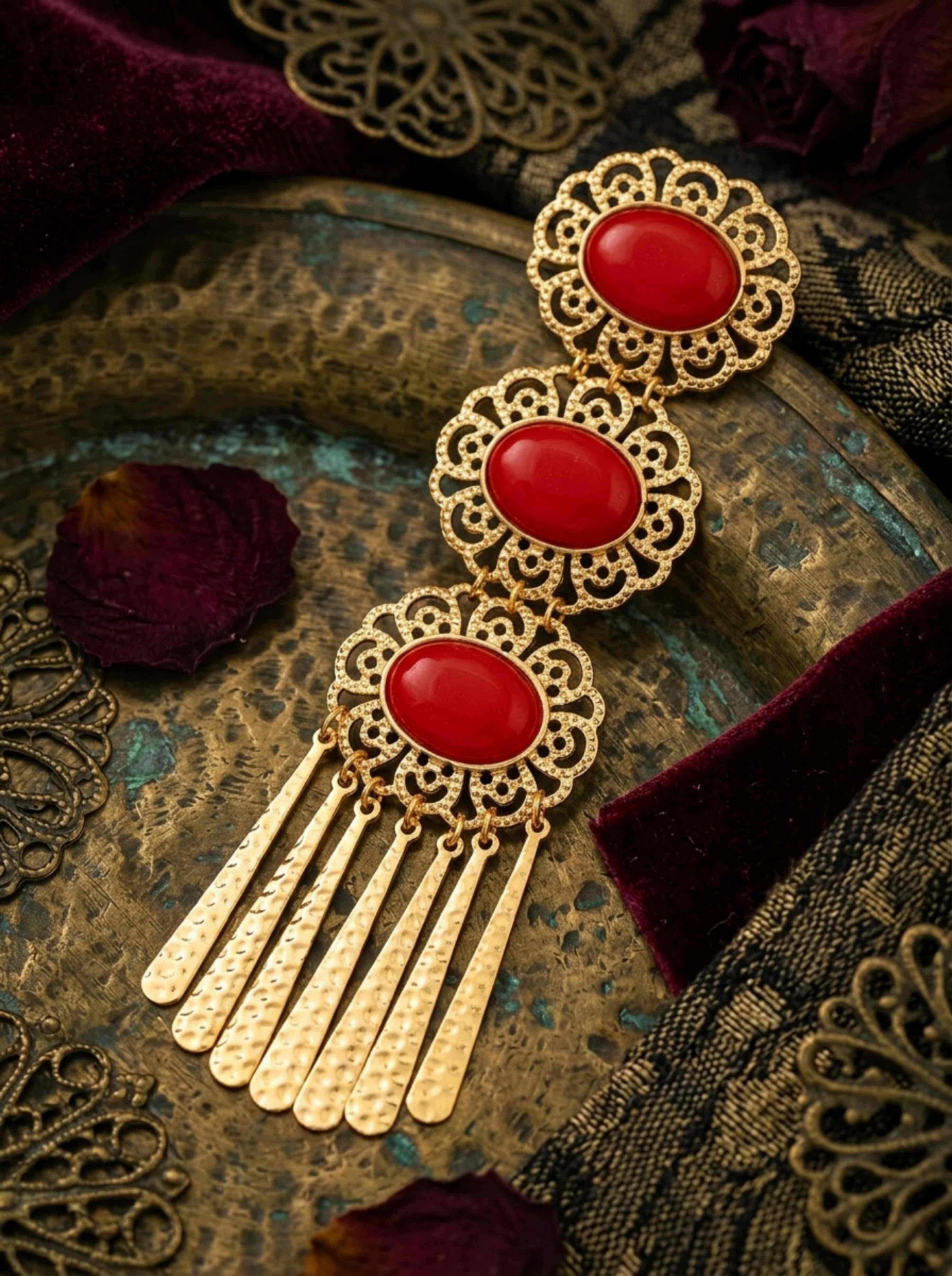 Red Texture Dangle Earrings
