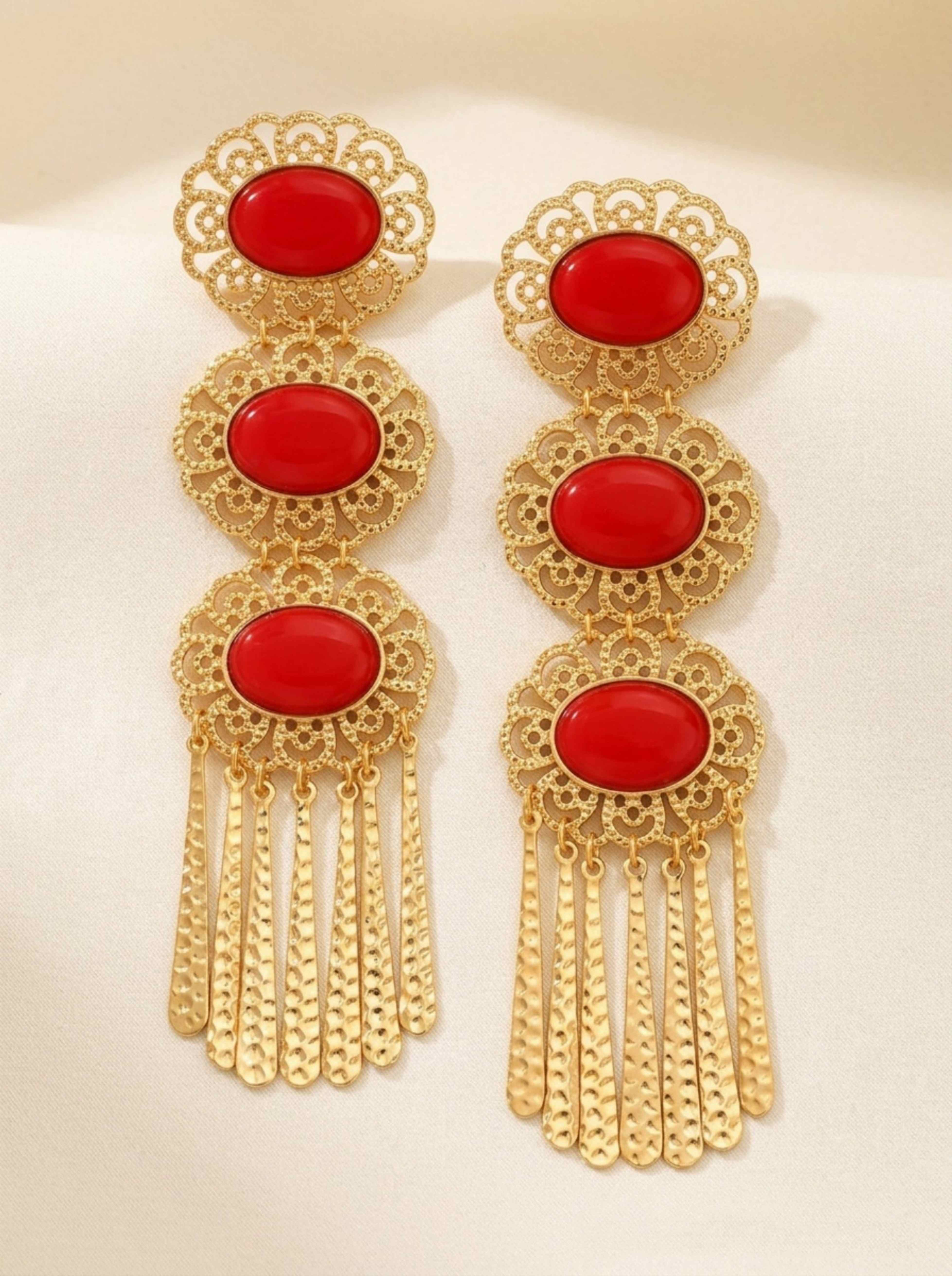 Red Texture Dangle Earrings