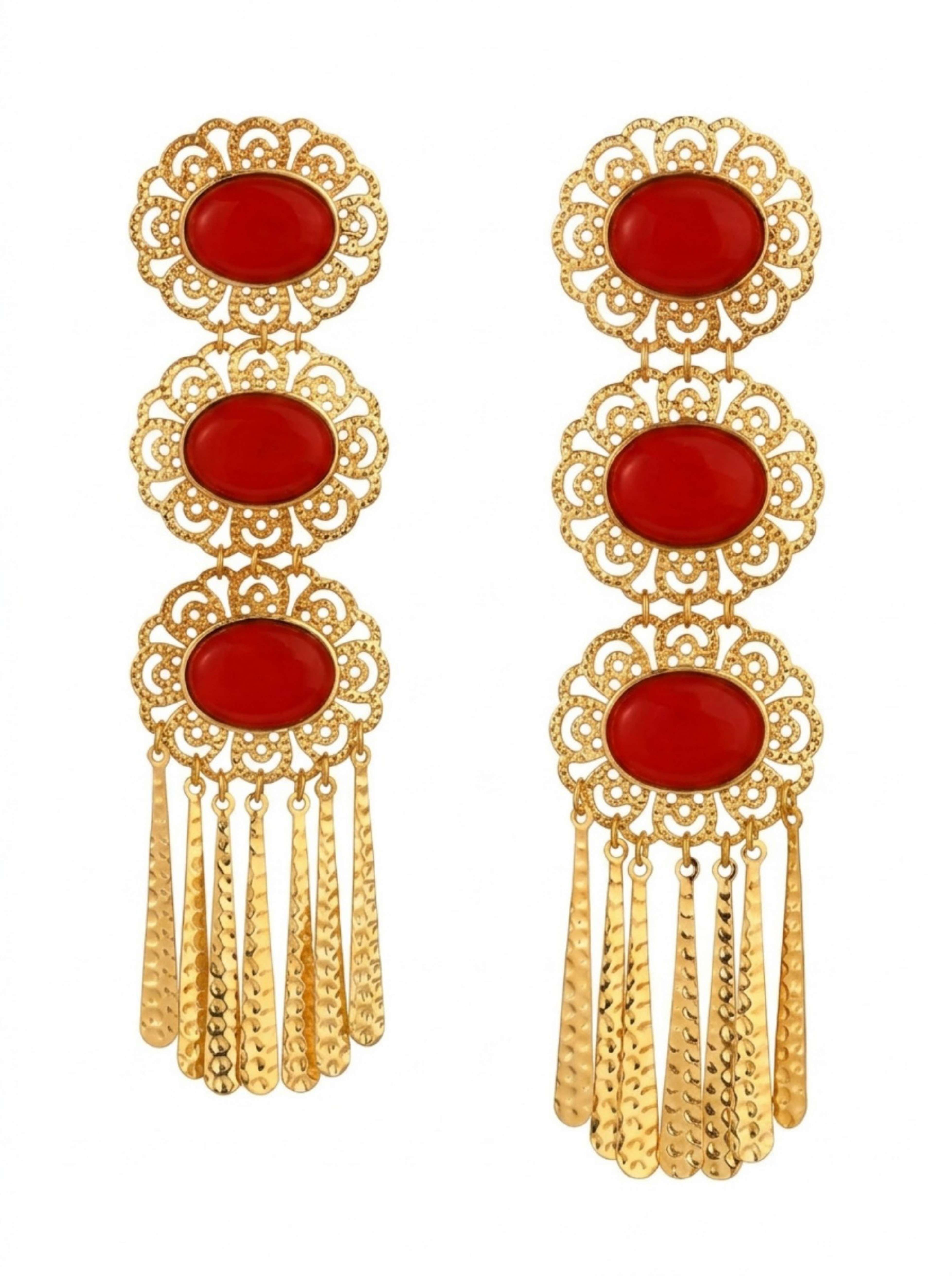 Red Texture Dangle Earrings