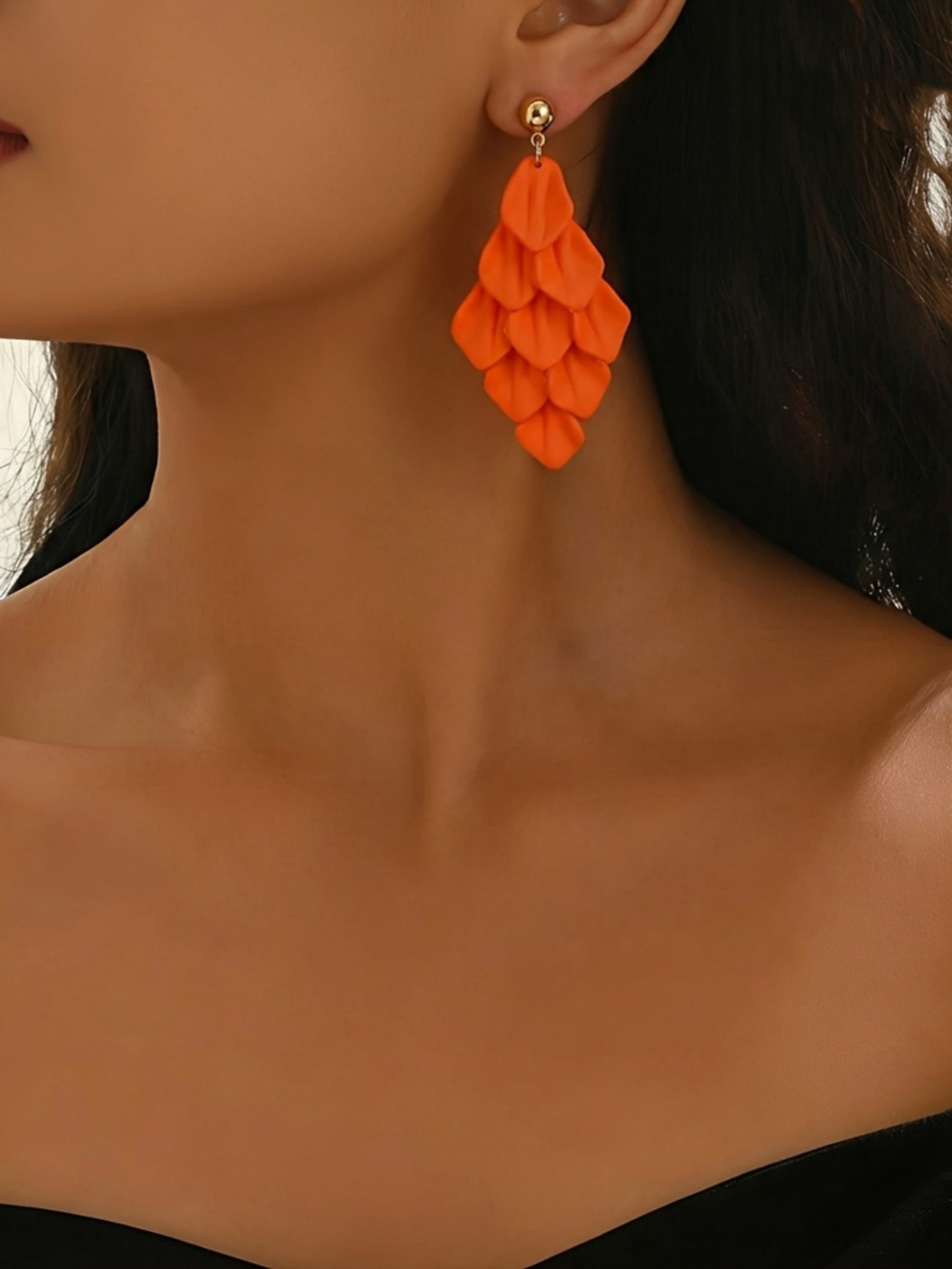 Orange Solid Dangle Earrings