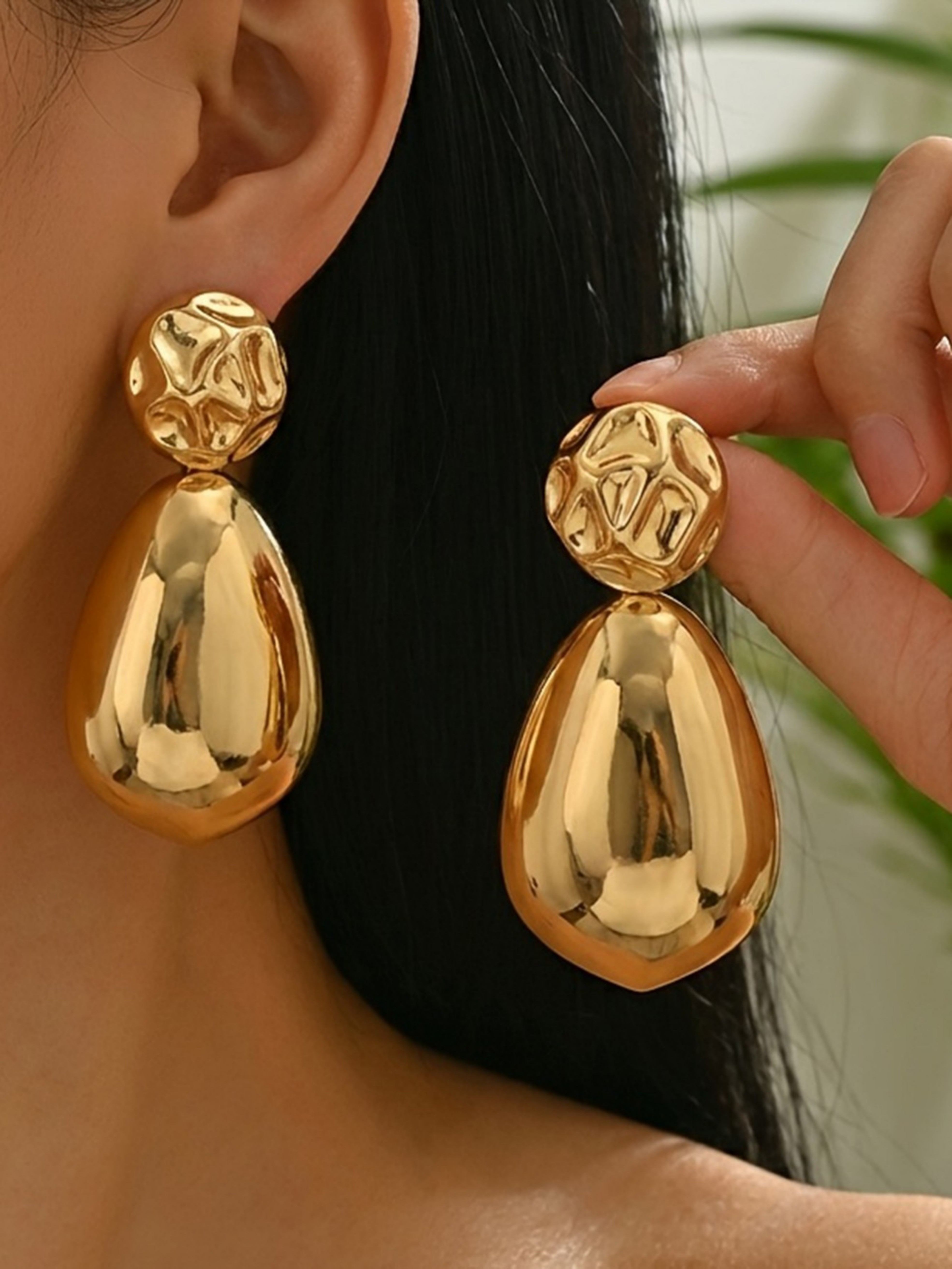 Gold Texture Dangle Earrings