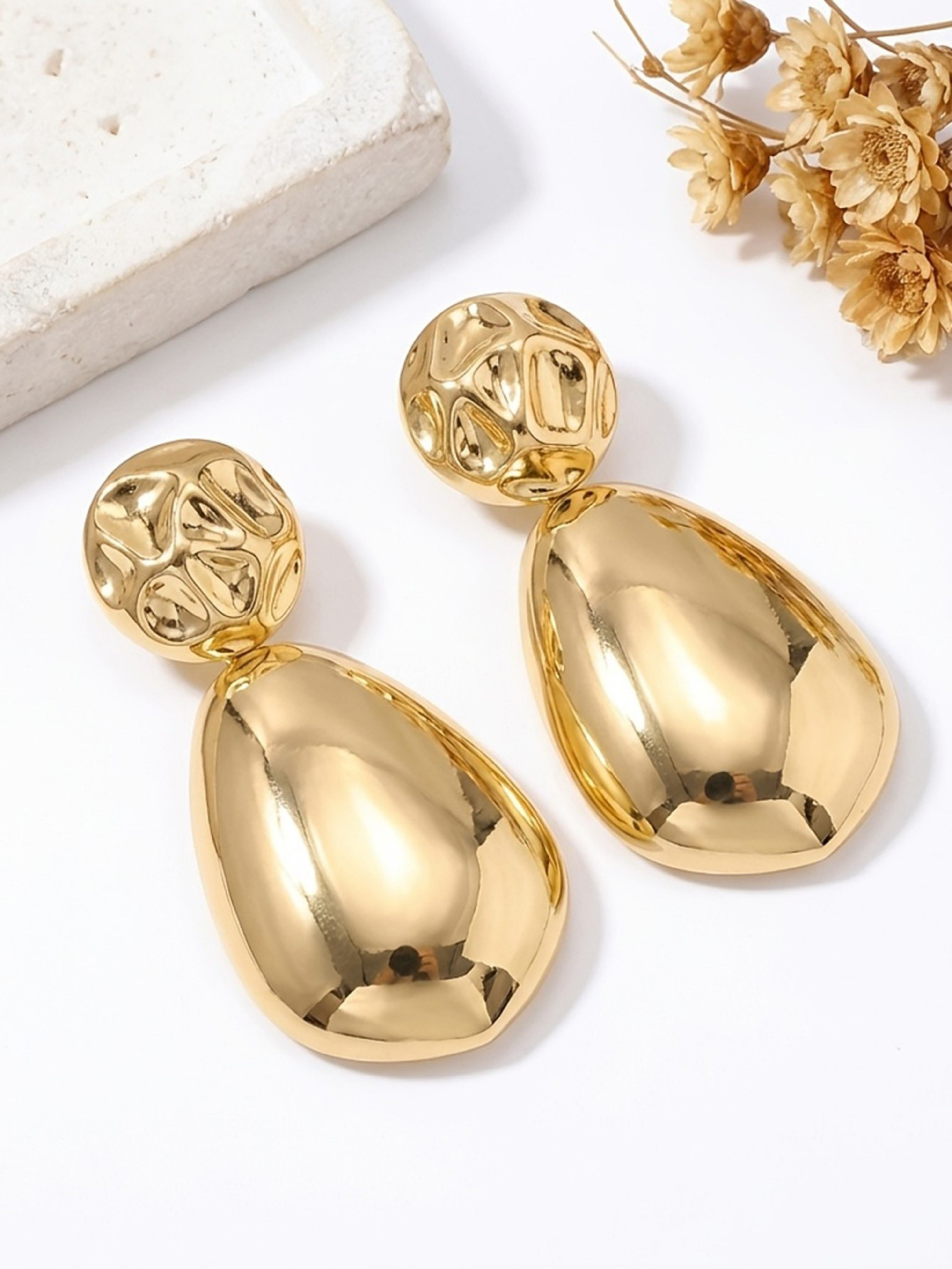 Gold Texture Dangle Earrings