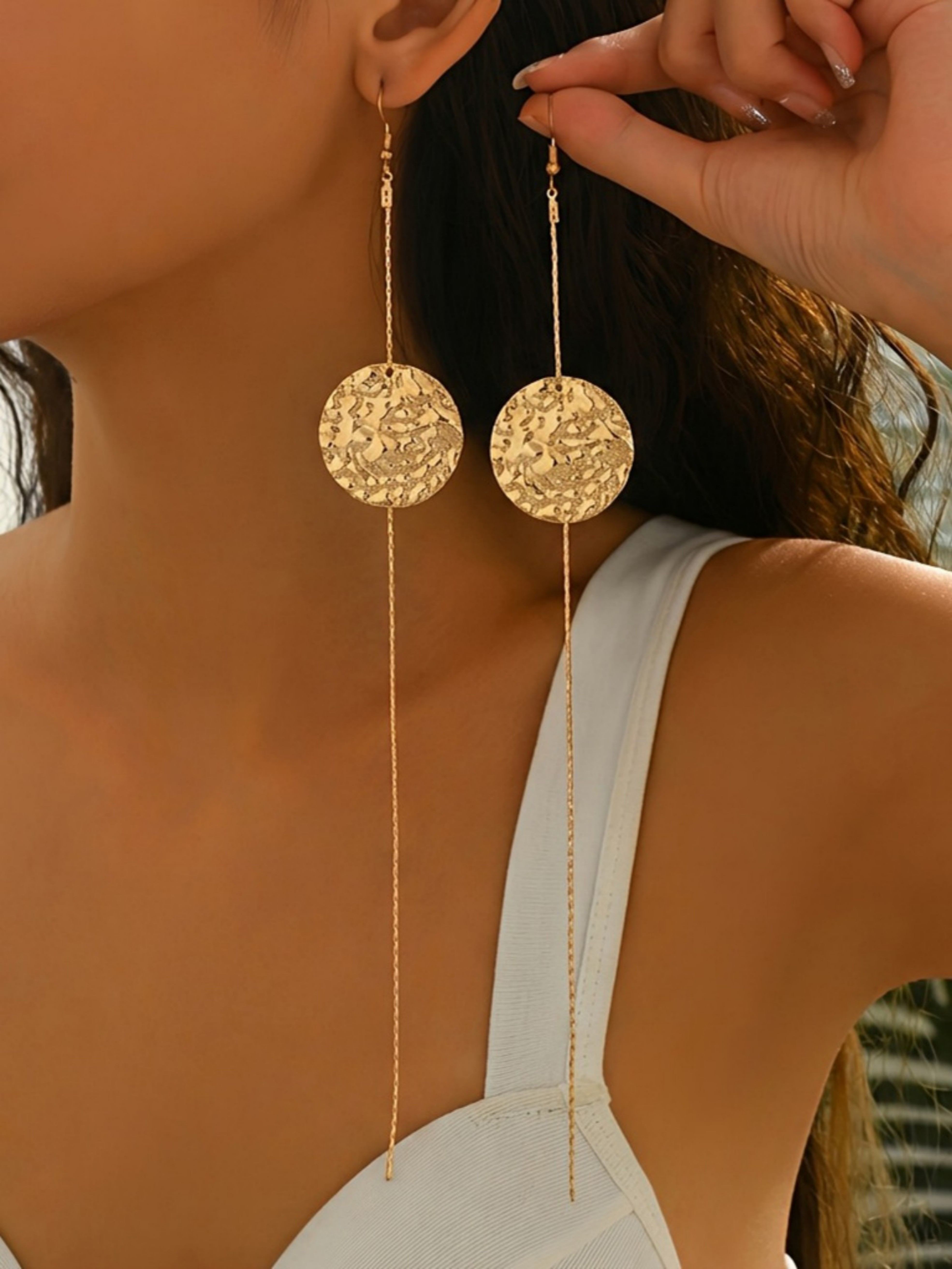 Gold Texture Dangle Earrings
