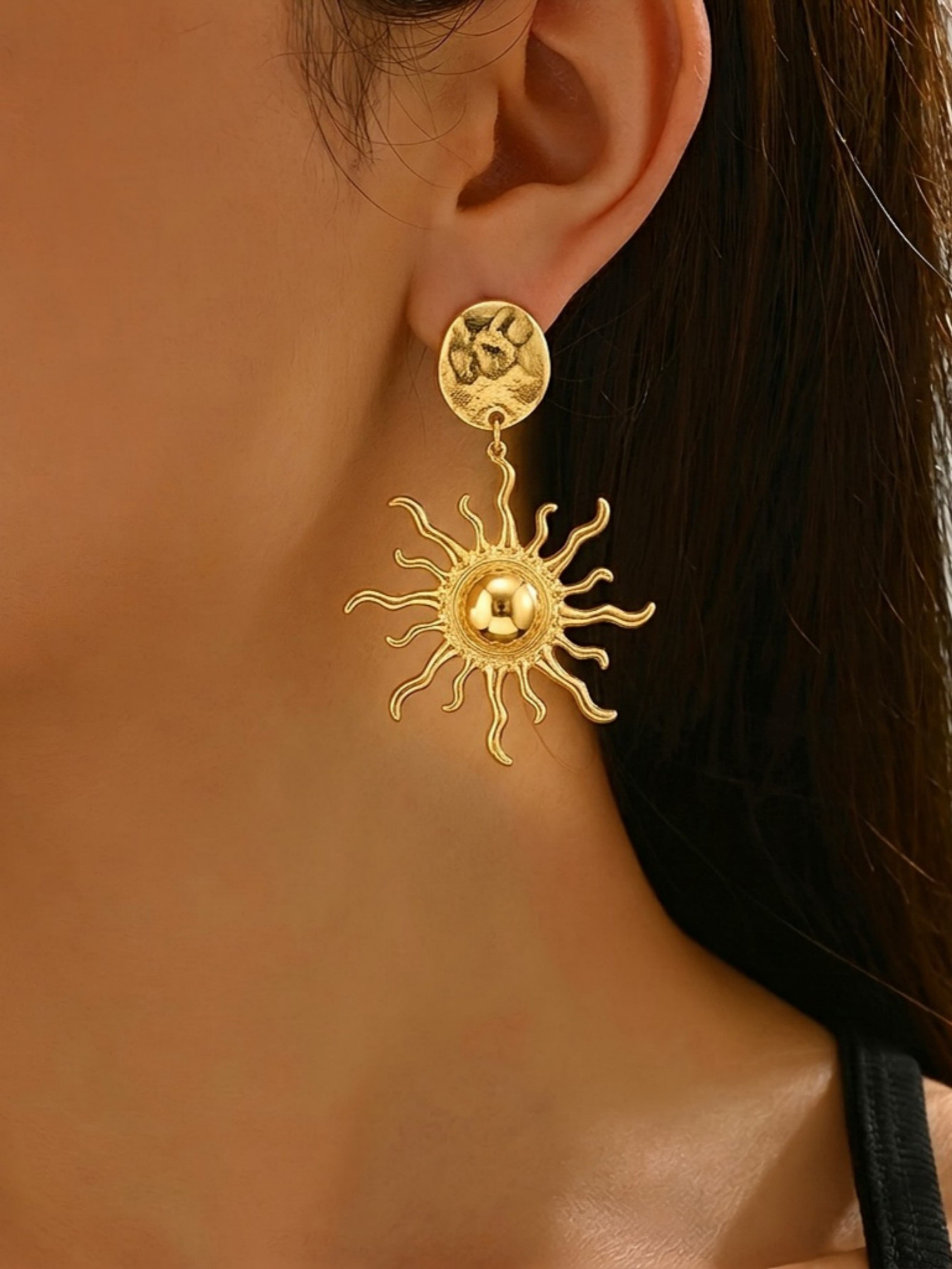 Gold Texture Dangle Earrings