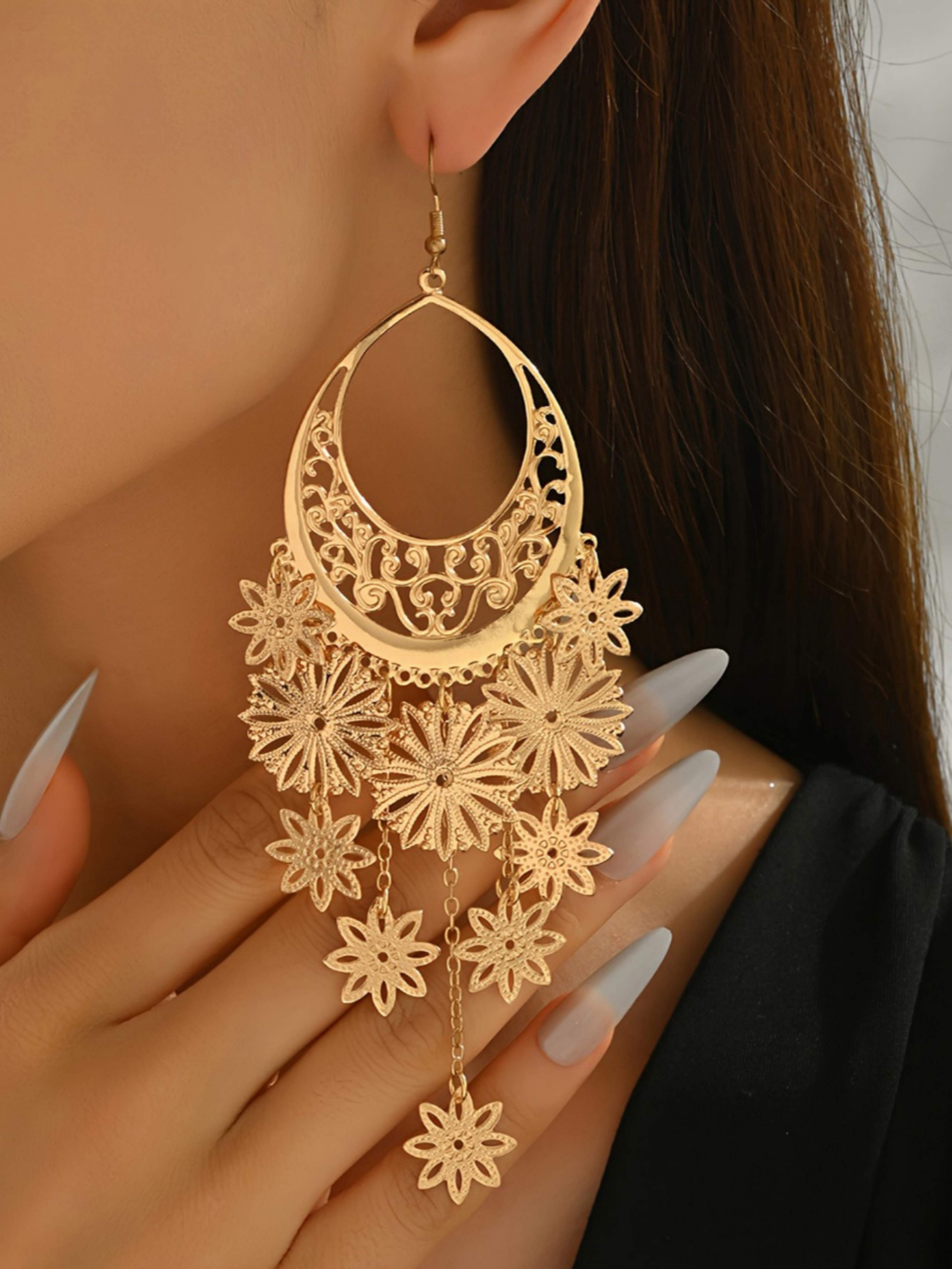 Gold Self Design Dangle Earrings