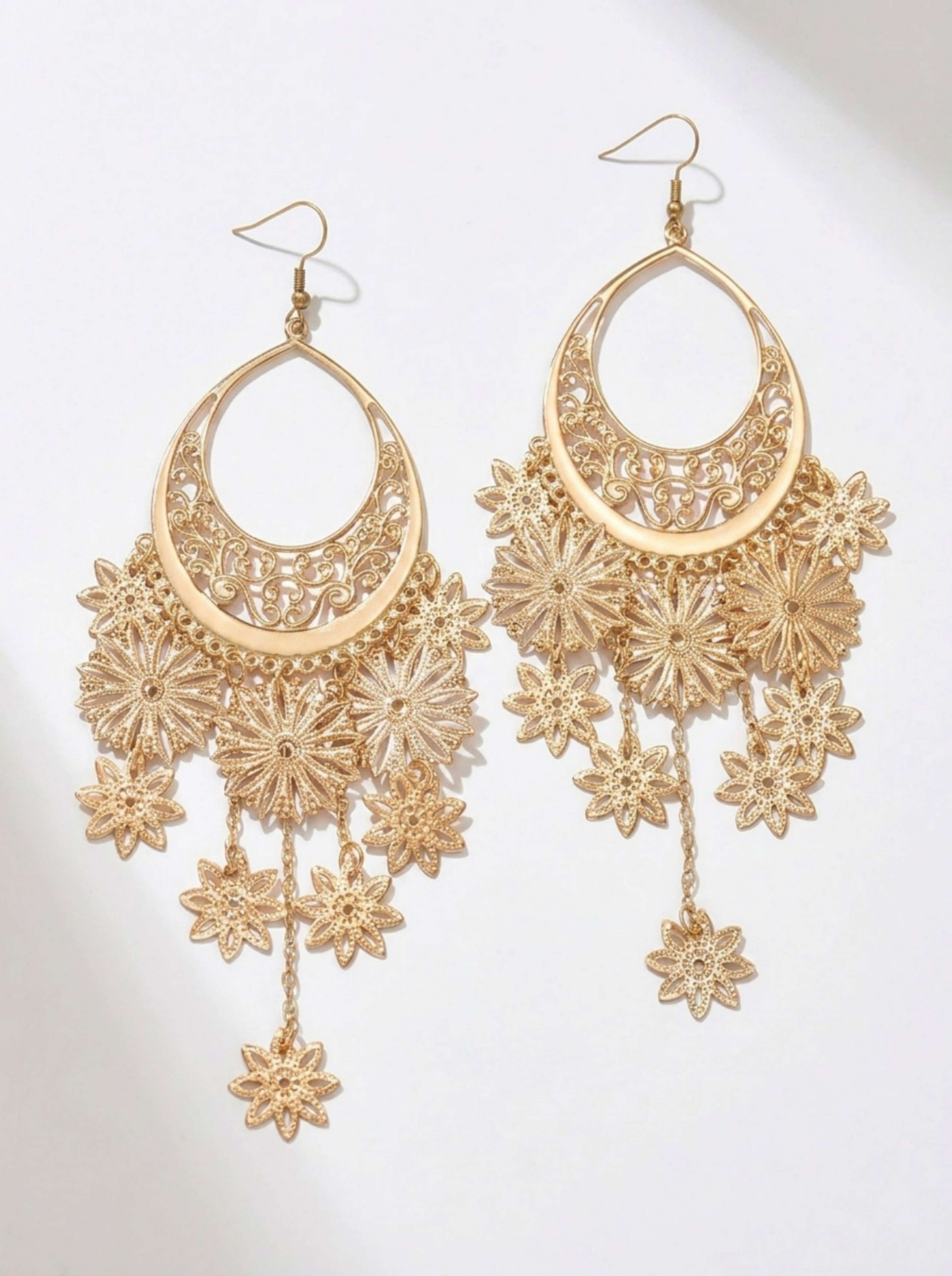 Gold Self Design Dangle Earrings