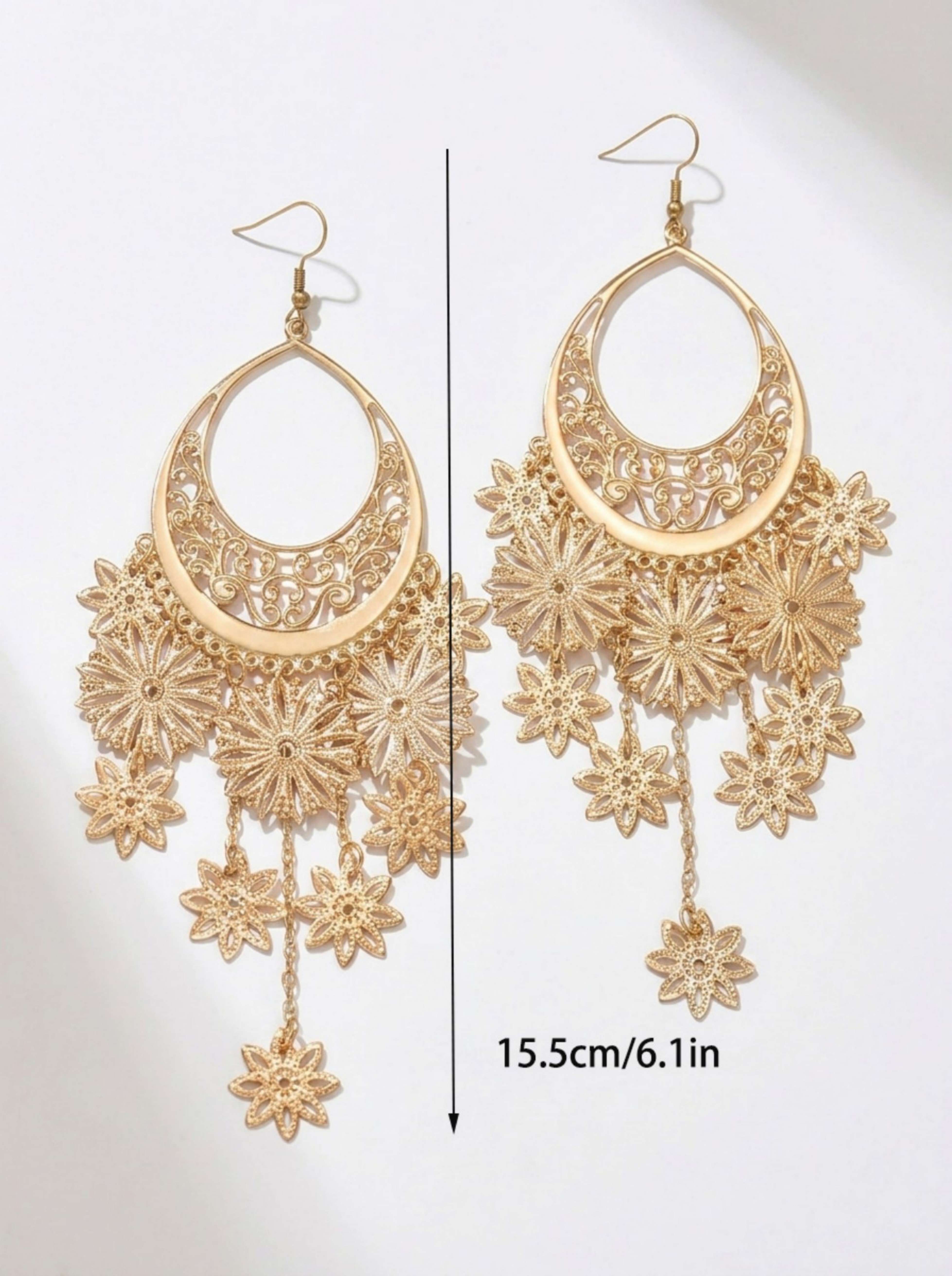 Gold Self Design Dangle Earrings