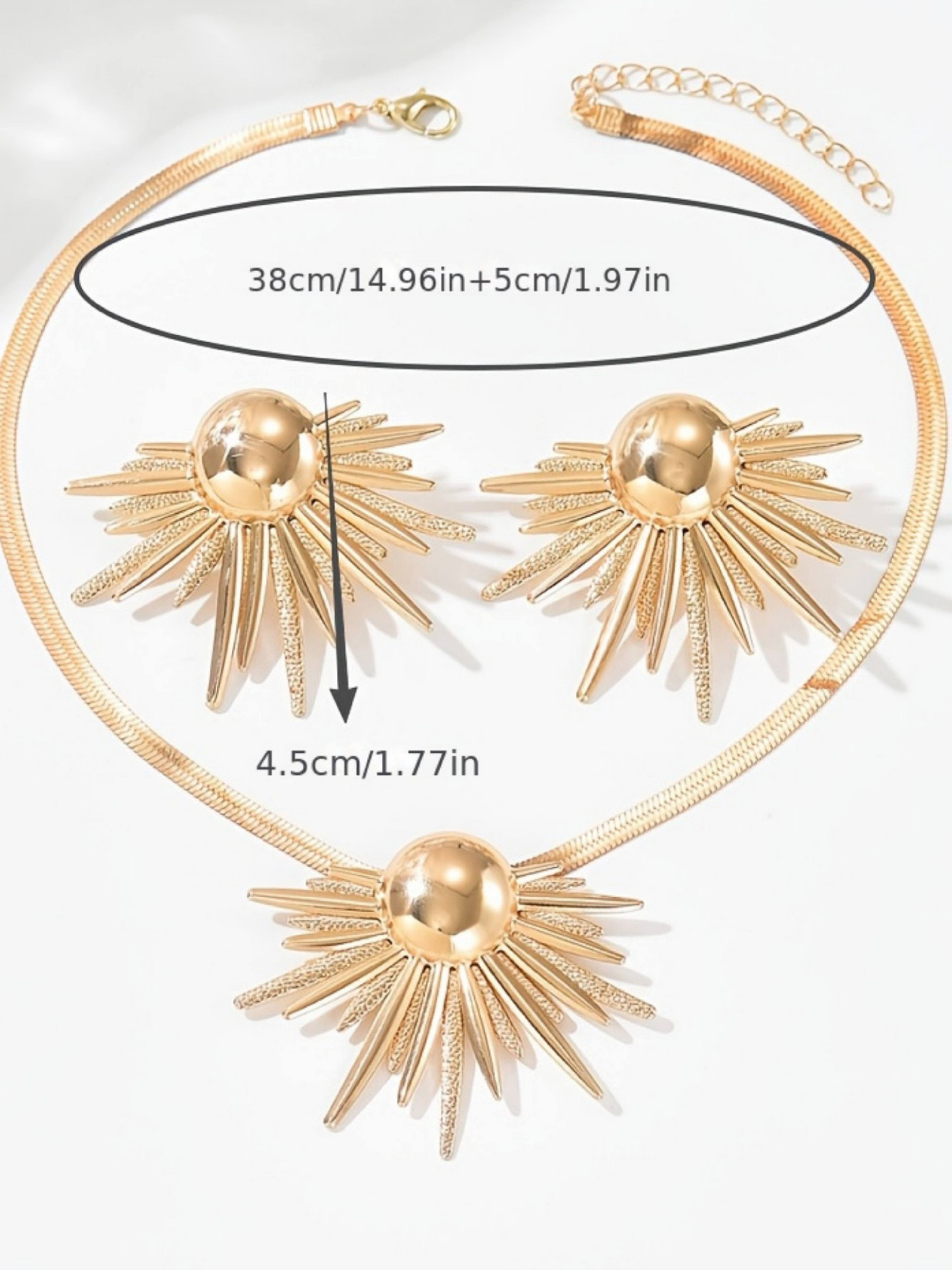 Gold Sunburst Necklace and Earrings Set