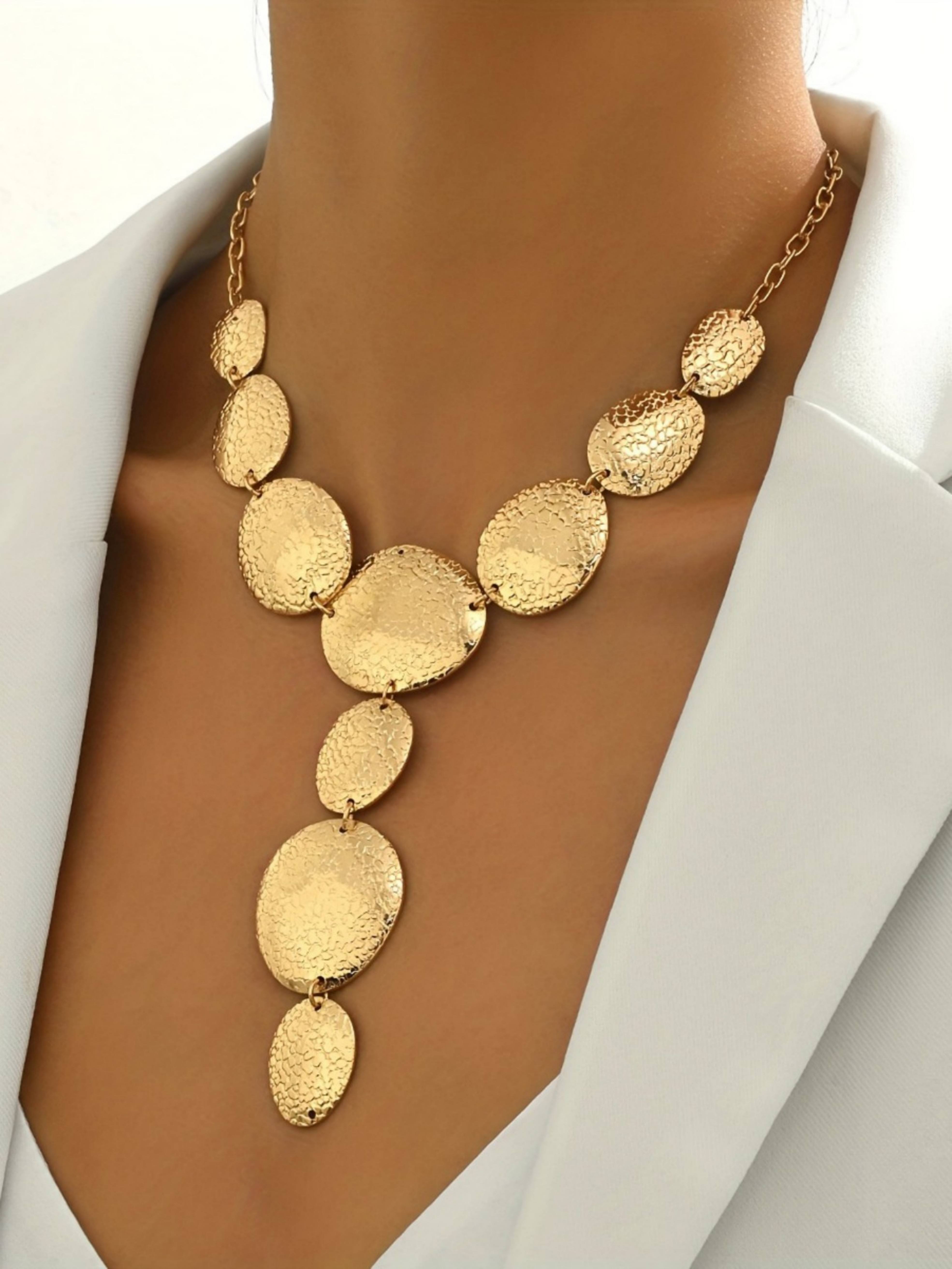 Gold Hammered Disc Layered Chain Necklace