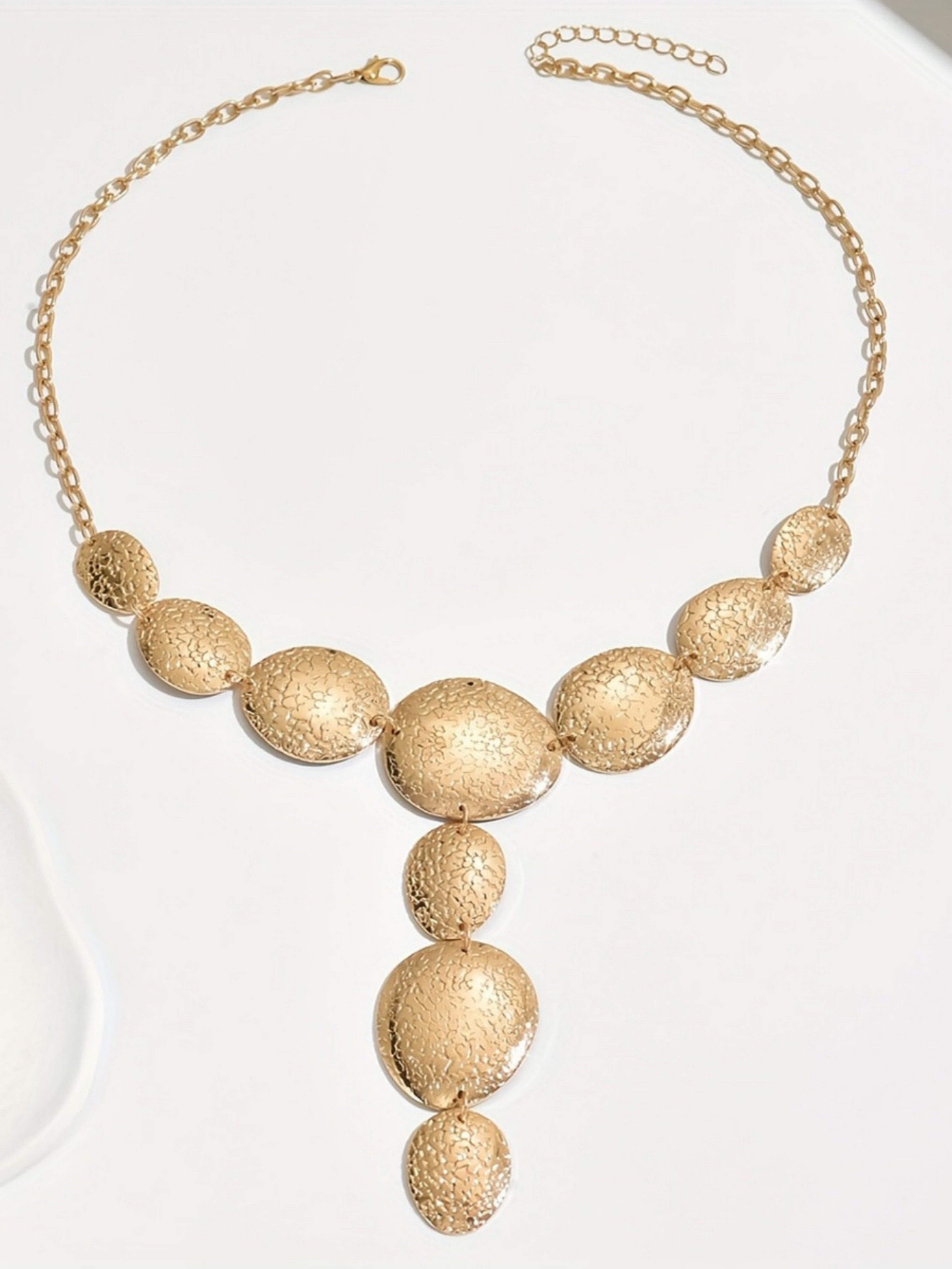Gold Hammered Disc Layered Chain Necklace