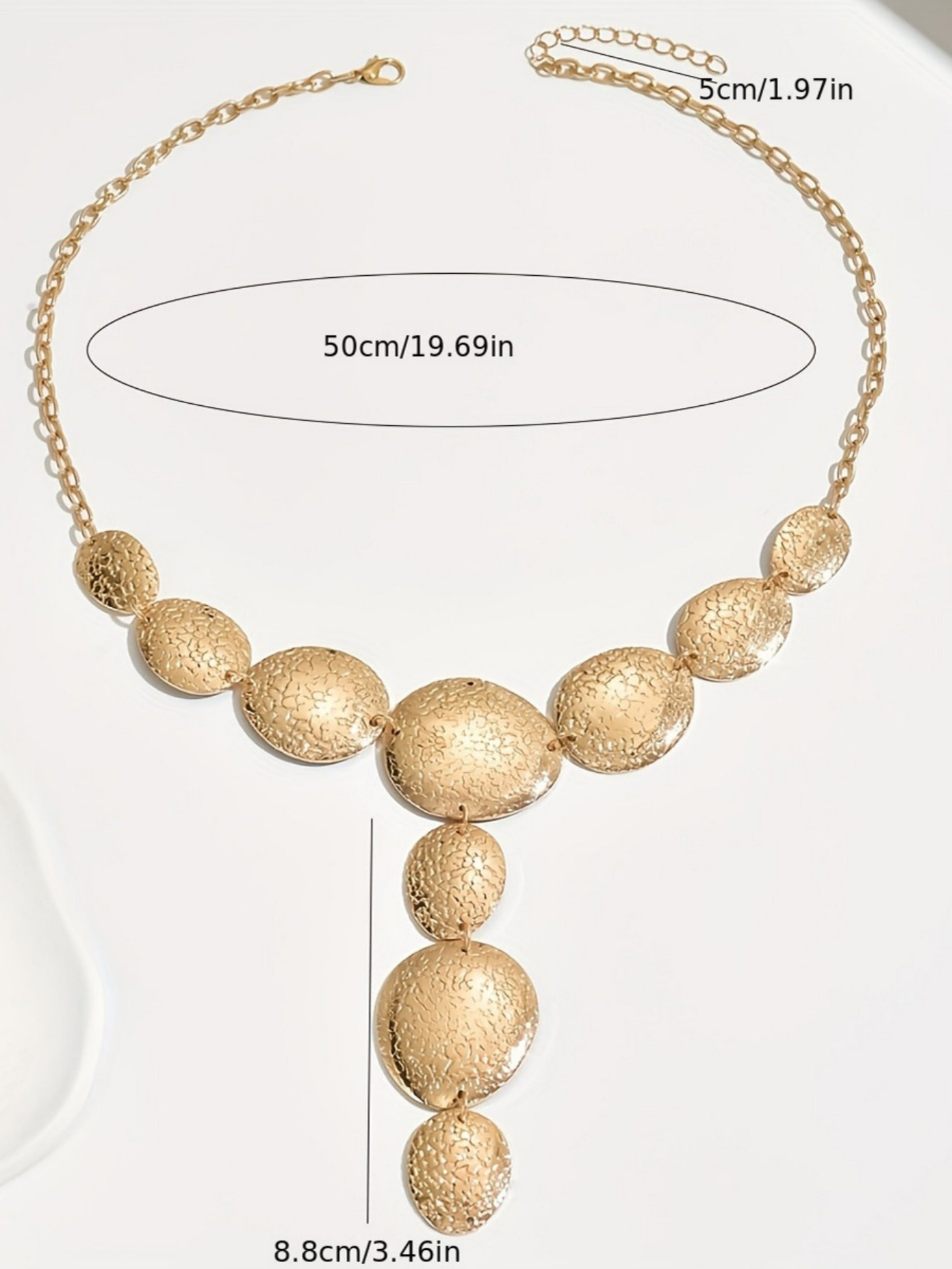 Gold Hammered Disc Layered Chain Necklace