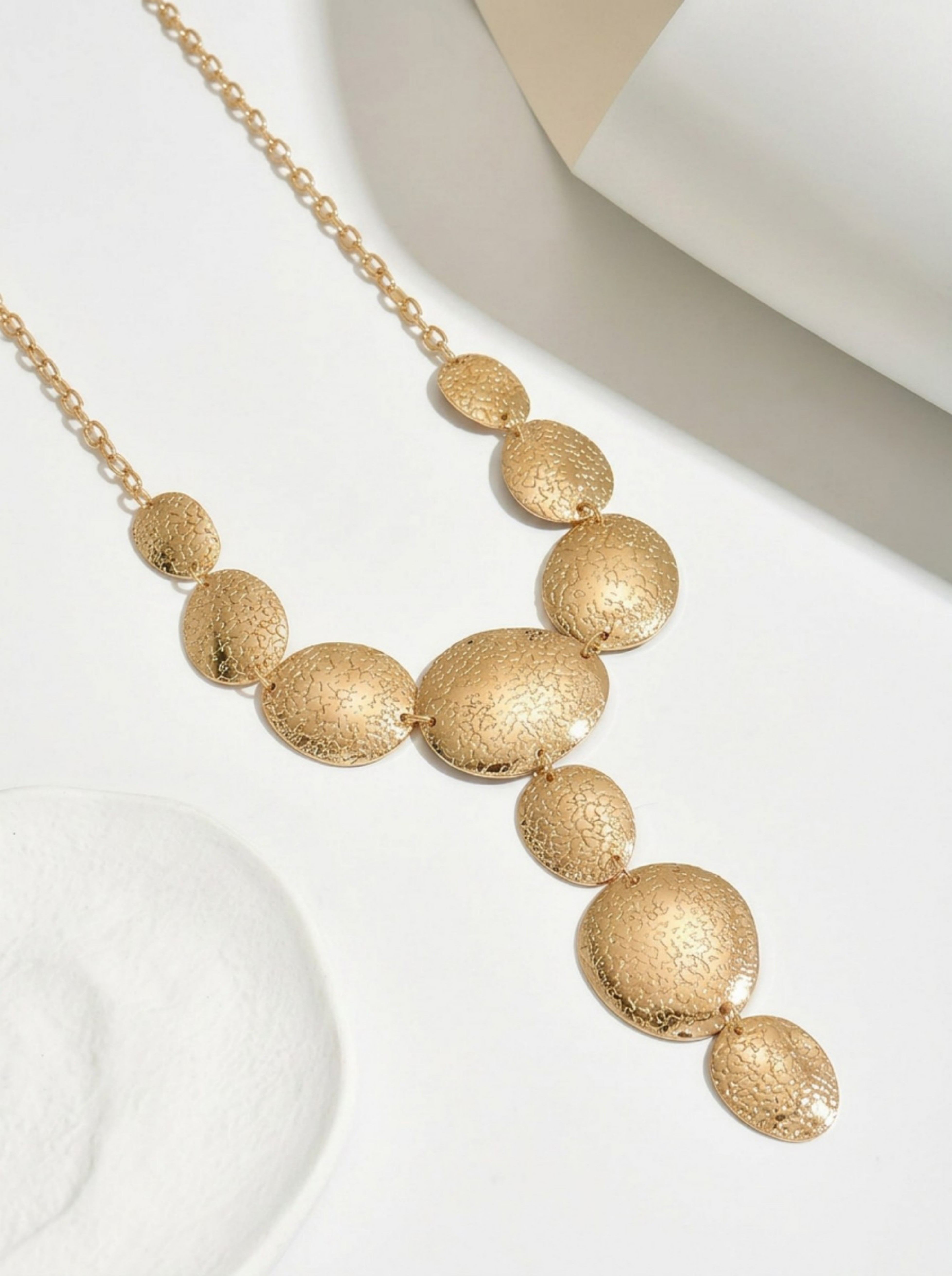 Gold Hammered Disc Layered Chain Necklace