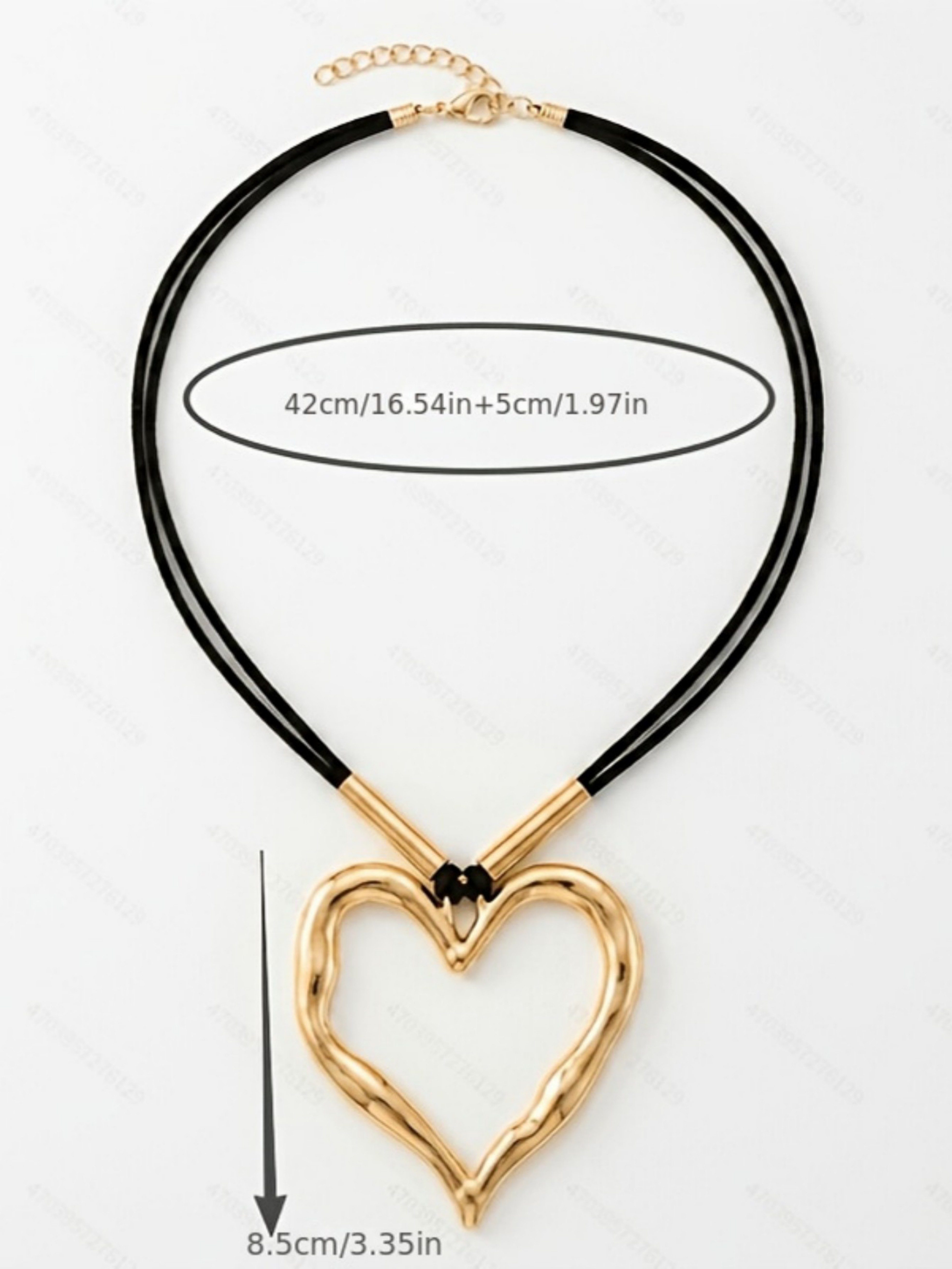 Gold Heart Pendant Black Cord Necklace - Casual 