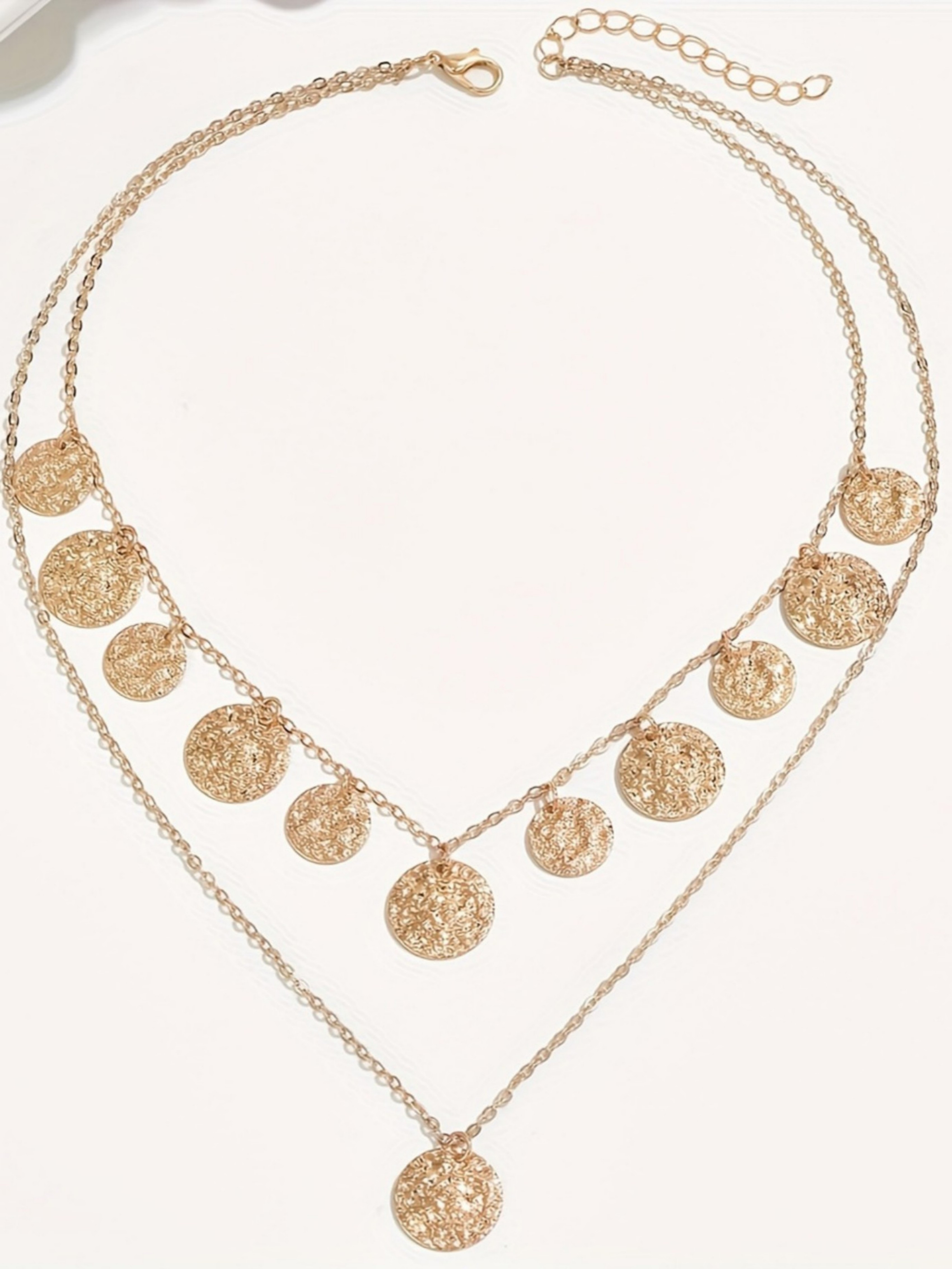 Vintage Double Layer Hammered Disc Necklace