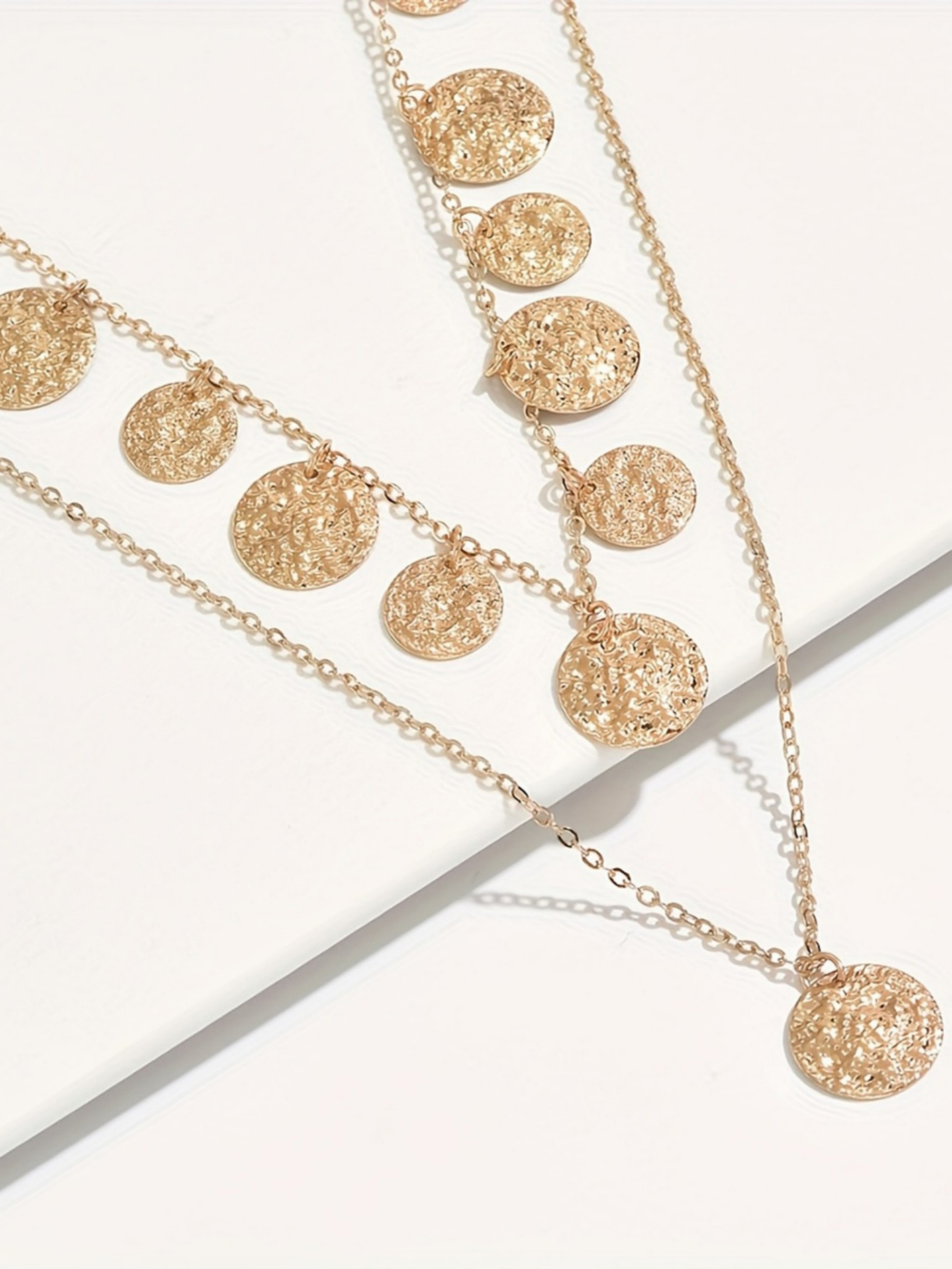Vintage Double Layer Hammered Disc Necklace