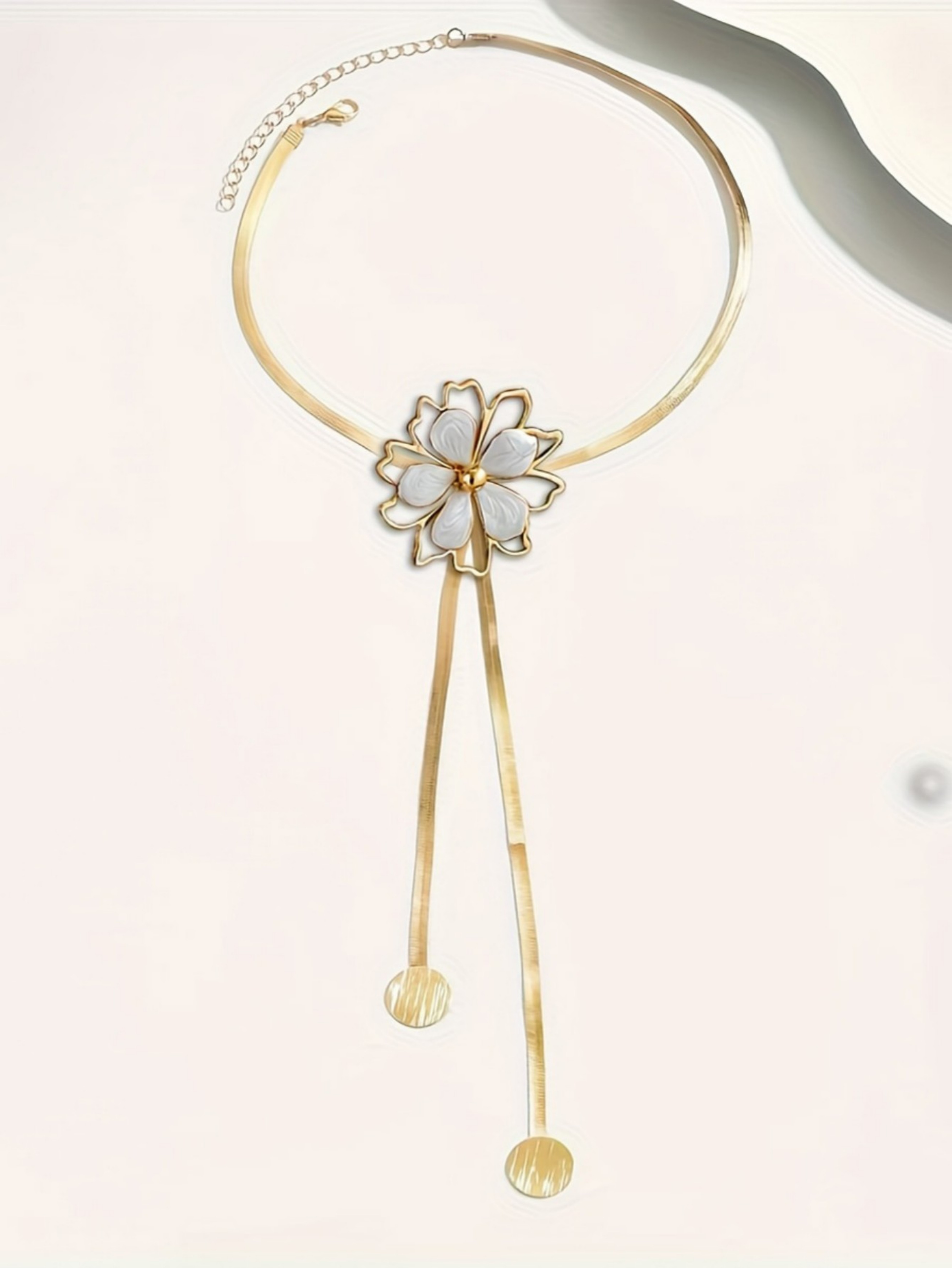 Gold Flower Choker Necklace with Tassel Detail