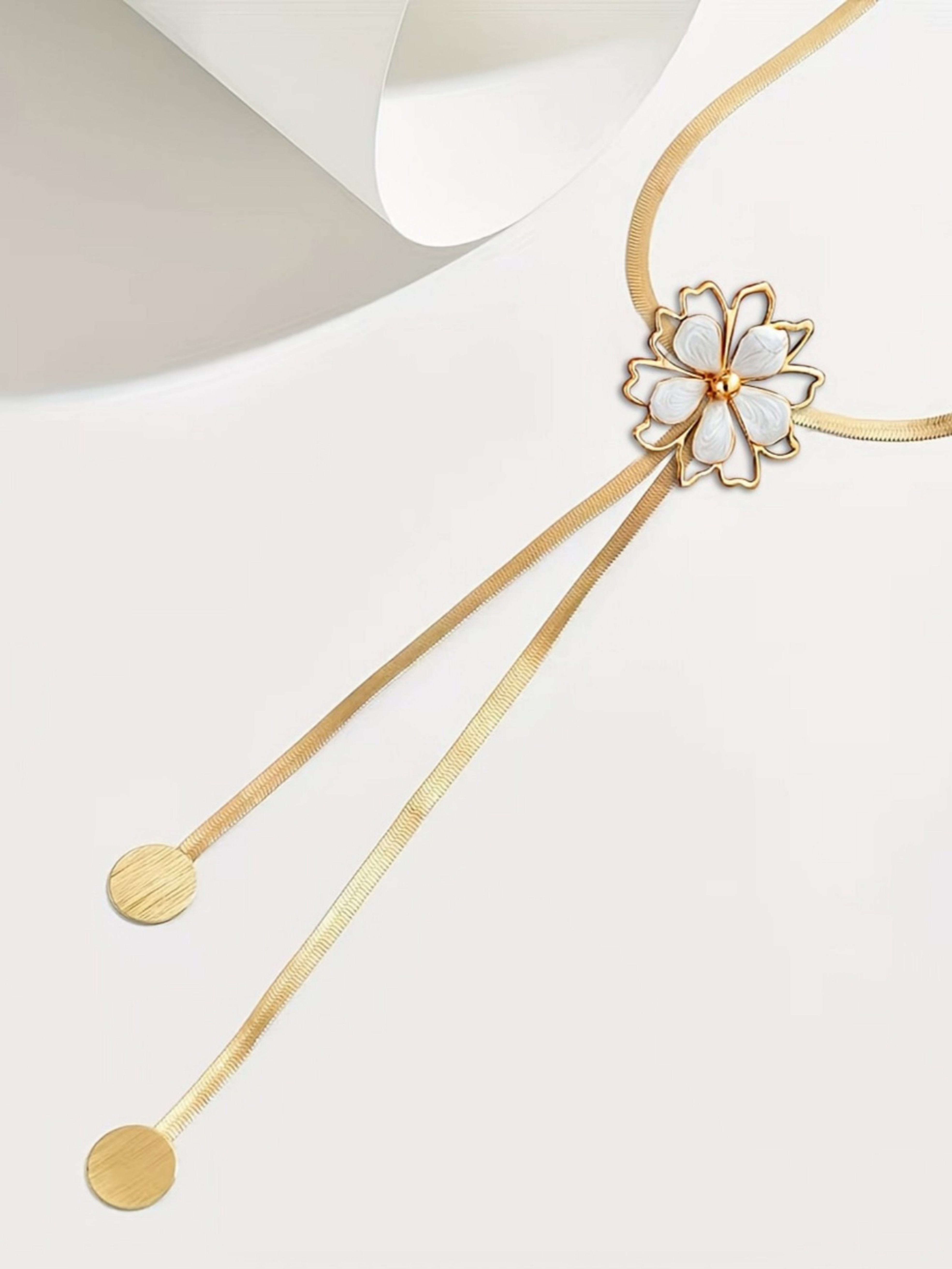 Gold Flower Choker Necklace with Tassel Detail
