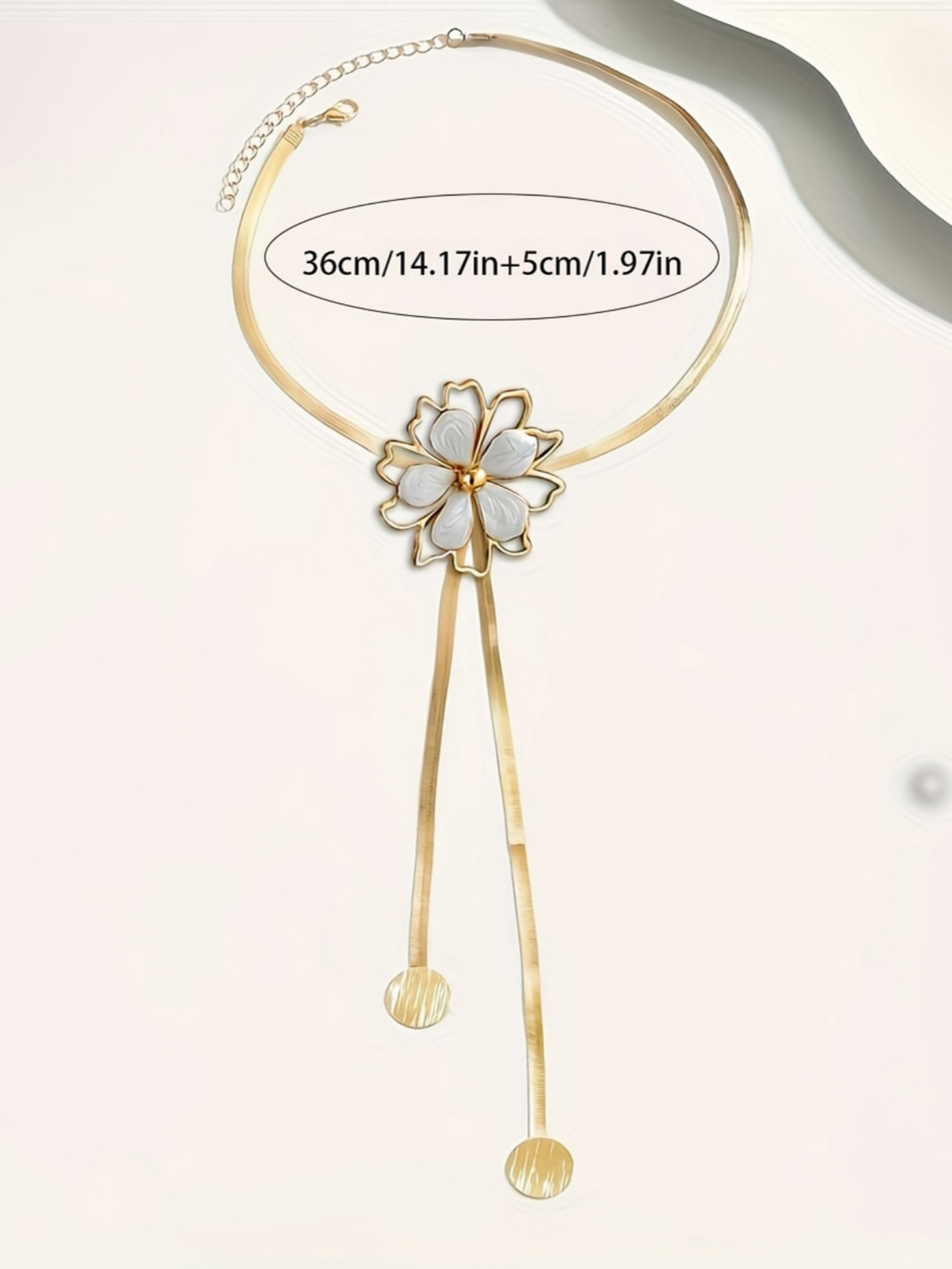 Gold Flower Choker Necklace with Tassel Detail