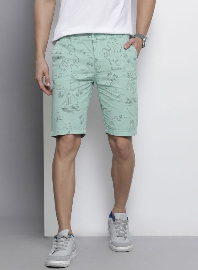 Men Slim Fit Printed Mid Rise Shorts