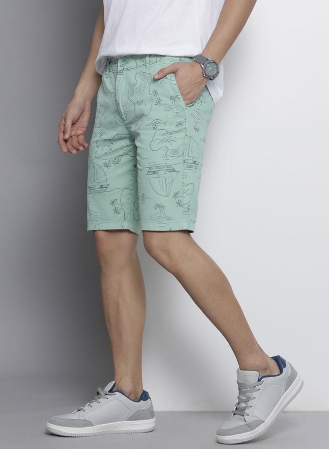 Men Slim Fit Printed Mid Rise Shorts