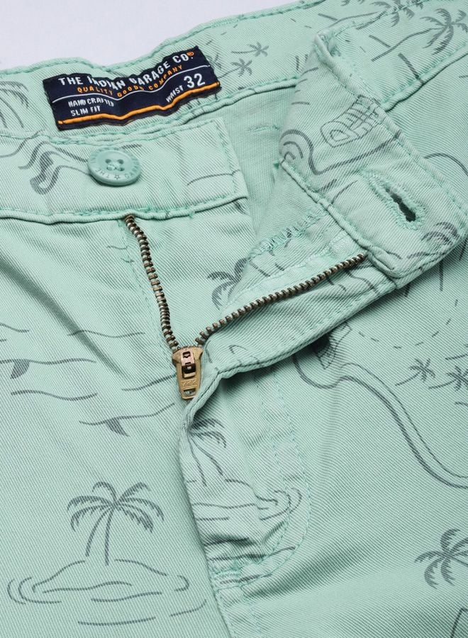 Men Slim Fit Printed Mid Rise Shorts