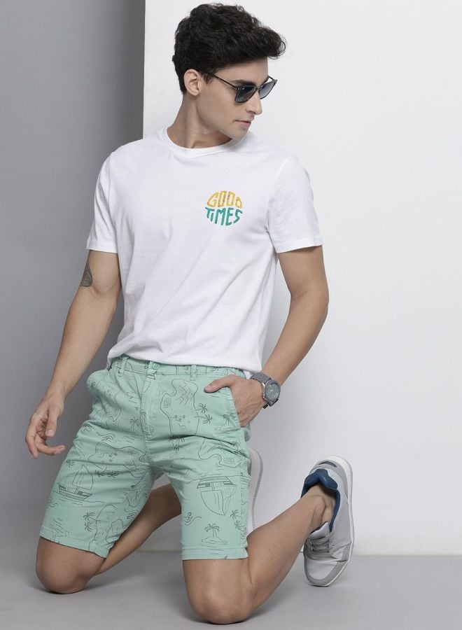 Men Slim Fit Printed Mid Rise Shorts