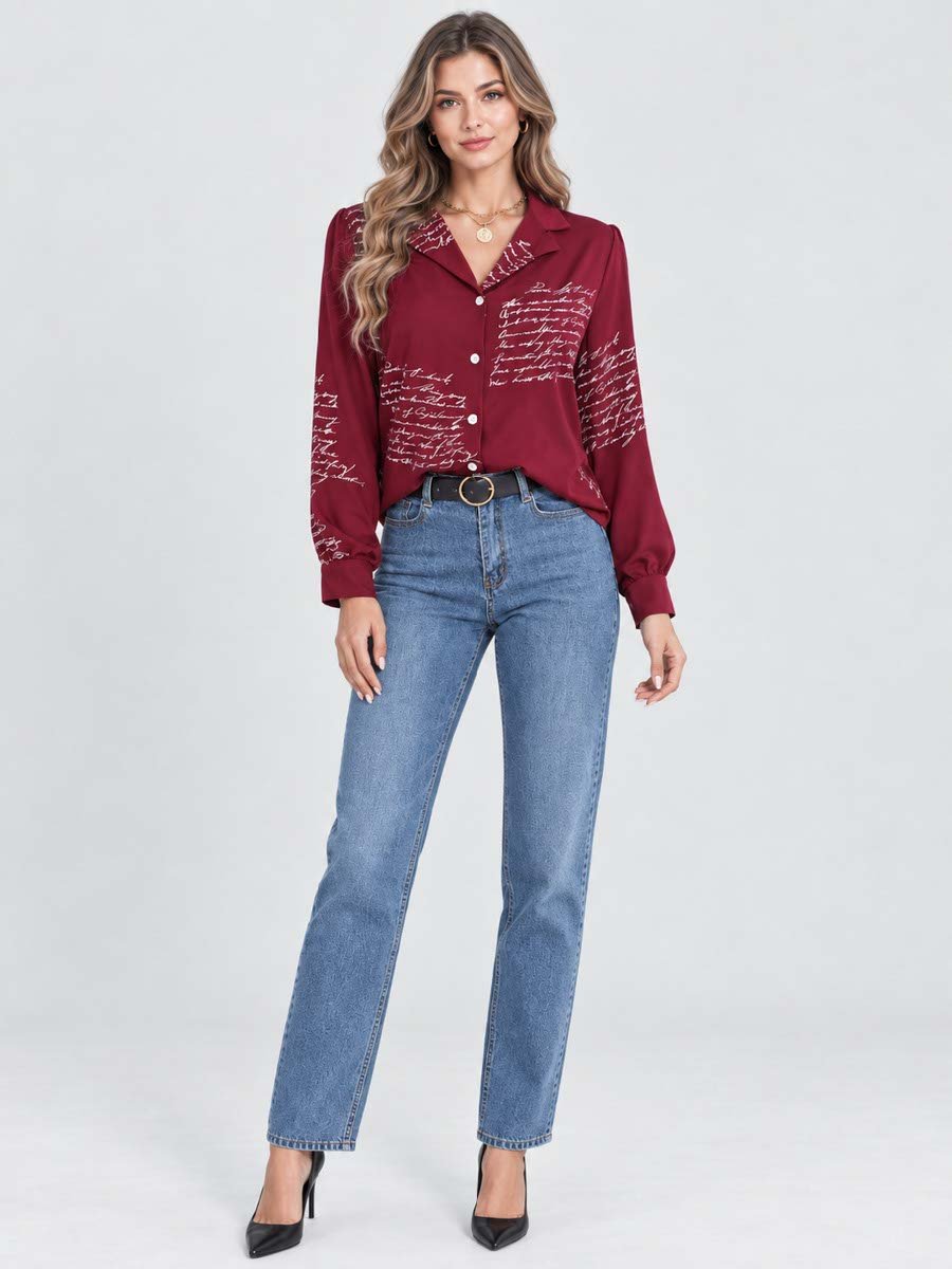 Magenta Typography Print Long Sleeve Shirt