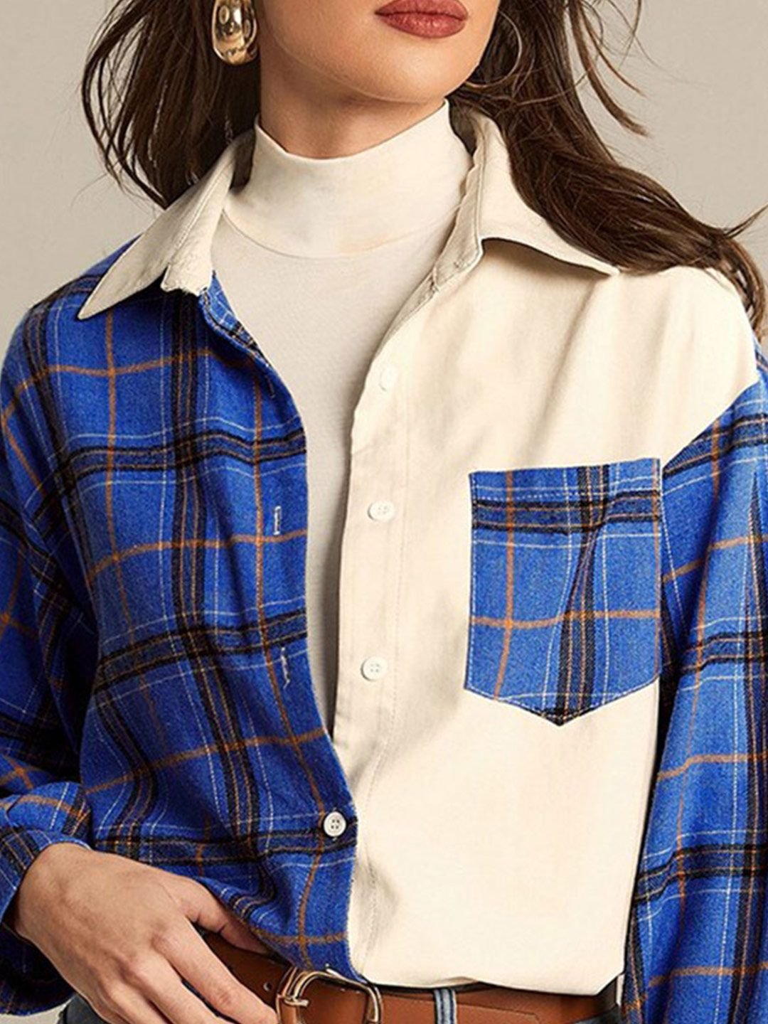 Blue Checked Color Block Shirt