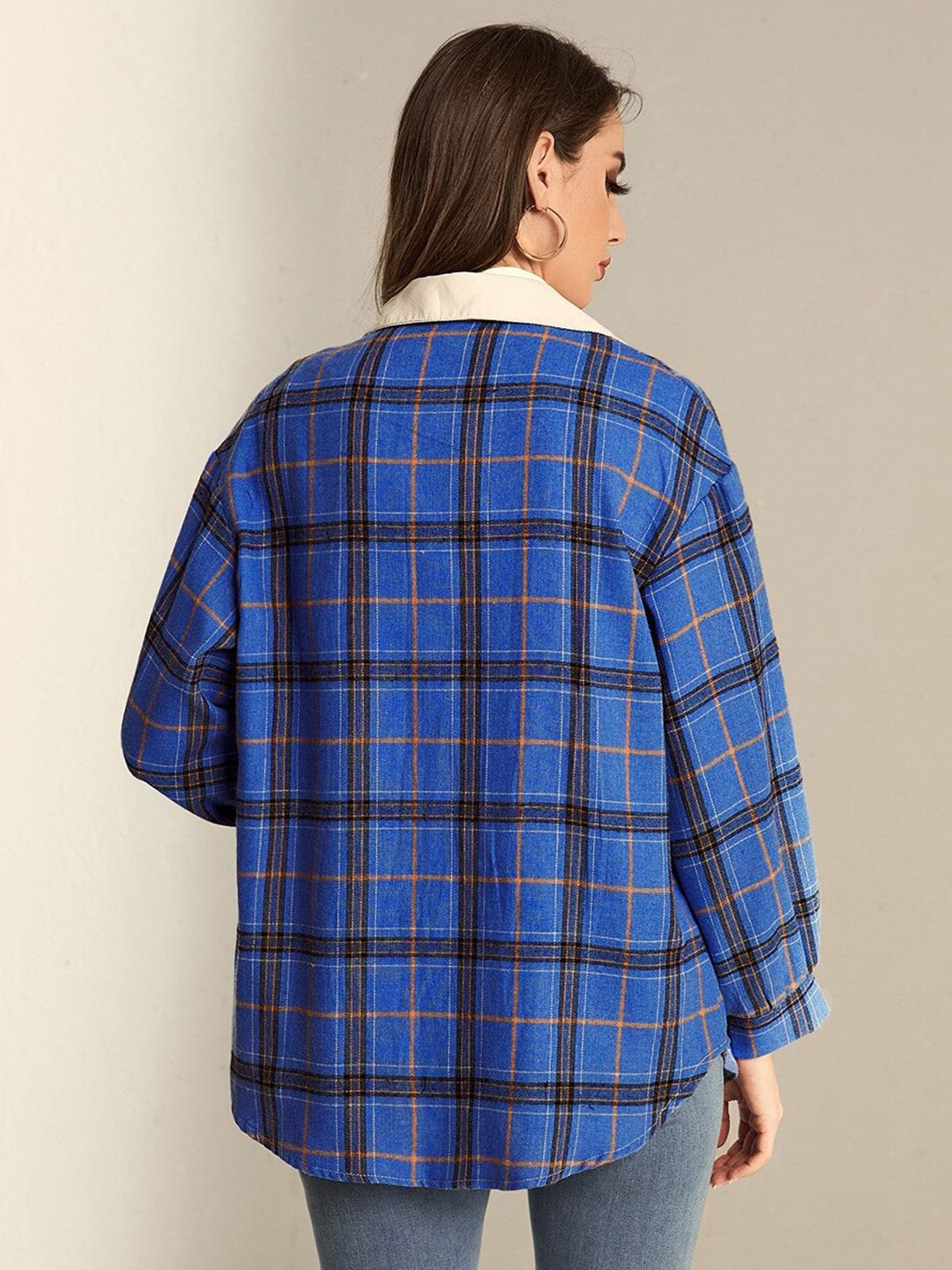 Blue Checked Color Block Shirt