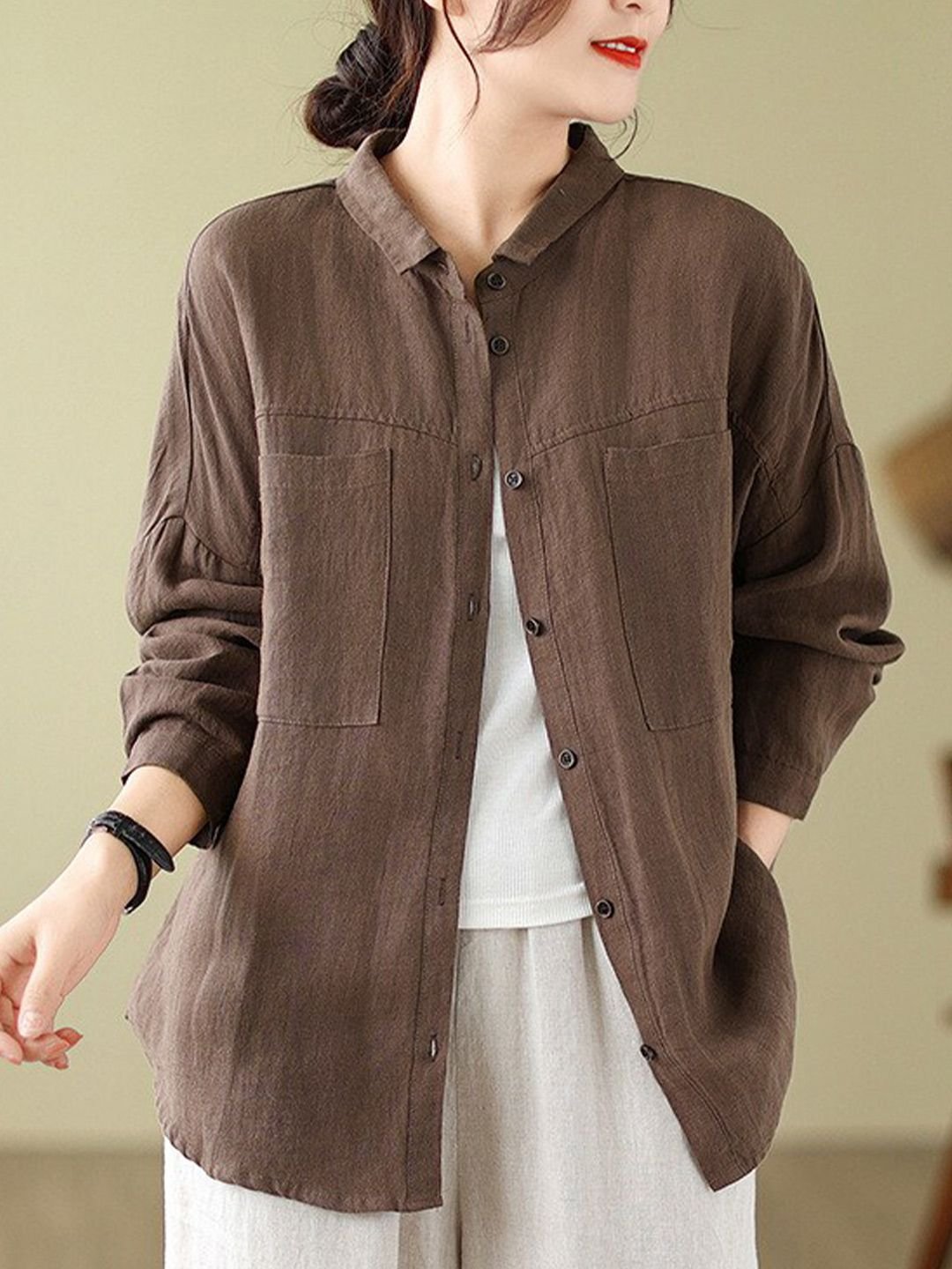 Brown Solid Cotton Textured Shirt