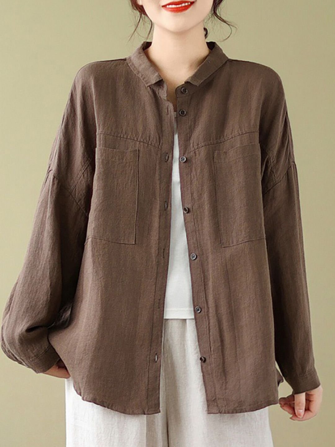 Brown Solid Cotton Textured Shirt