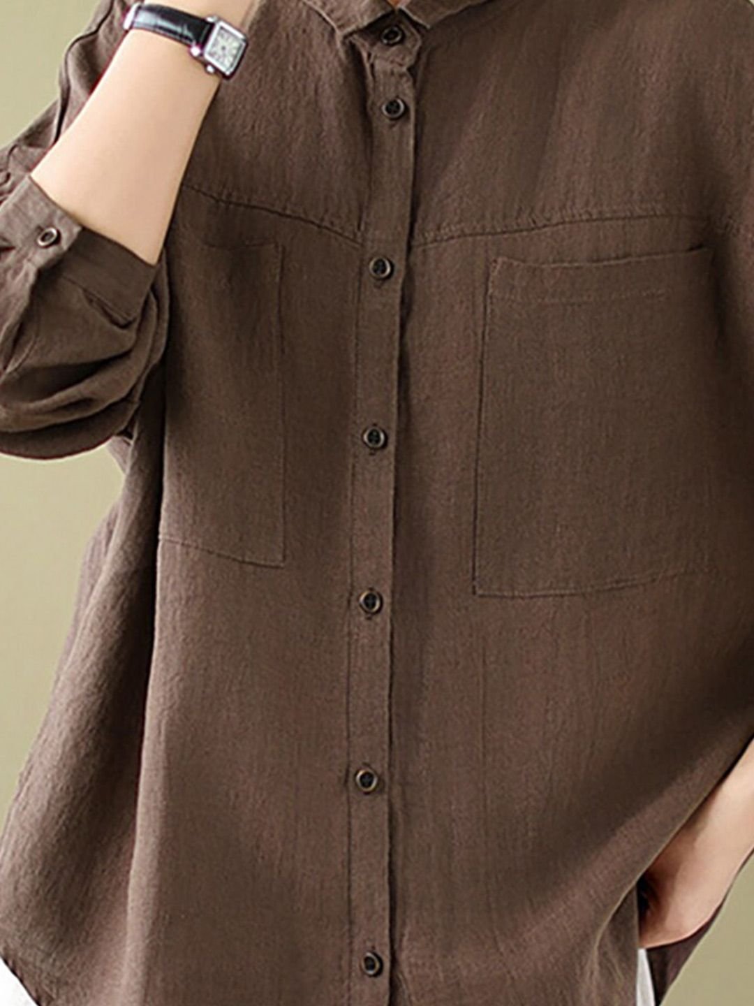 Brown Solid Cotton Textured Shirt