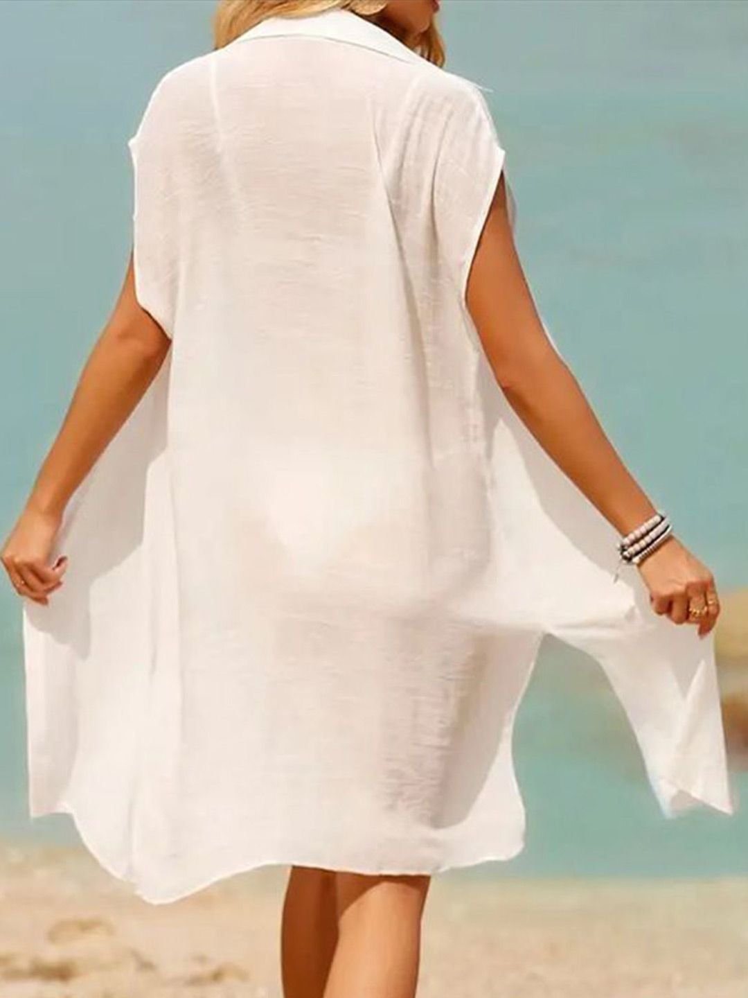 White Short Sleeve Longline Shirt