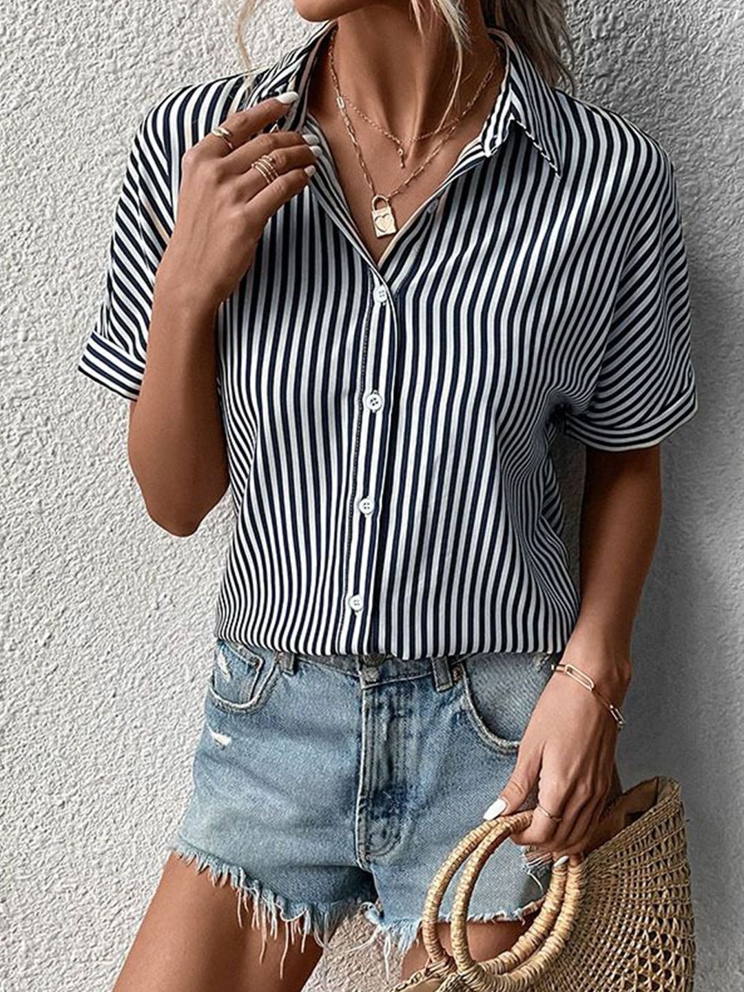 Black Striped Short Sleeve Shirt