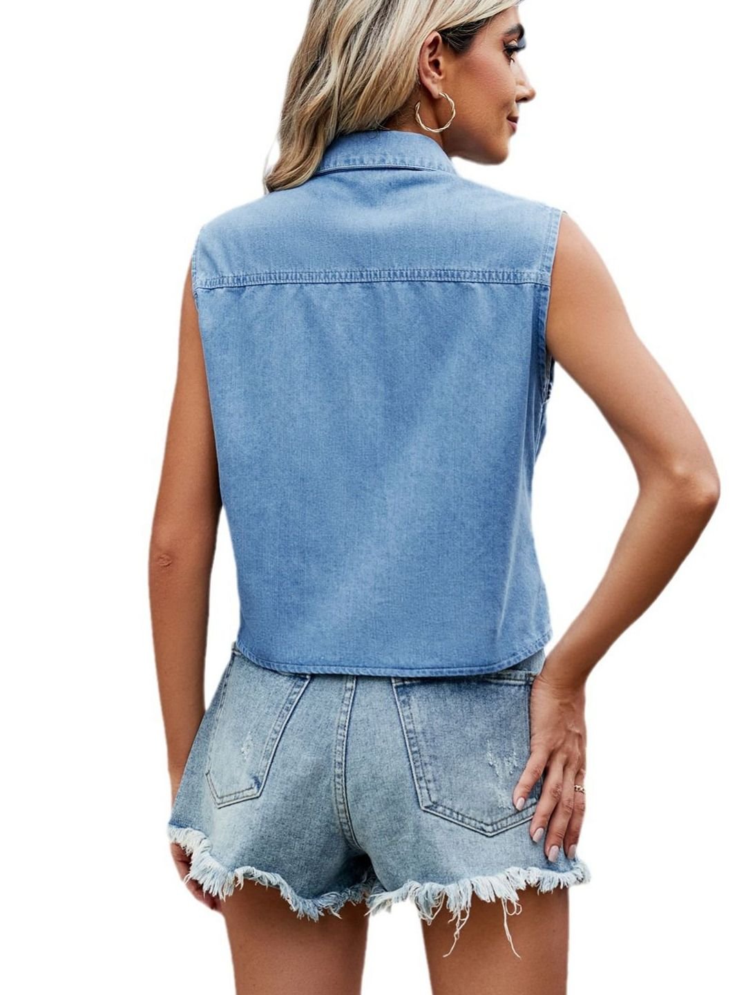 Blue Sleeveless Denim Shirt