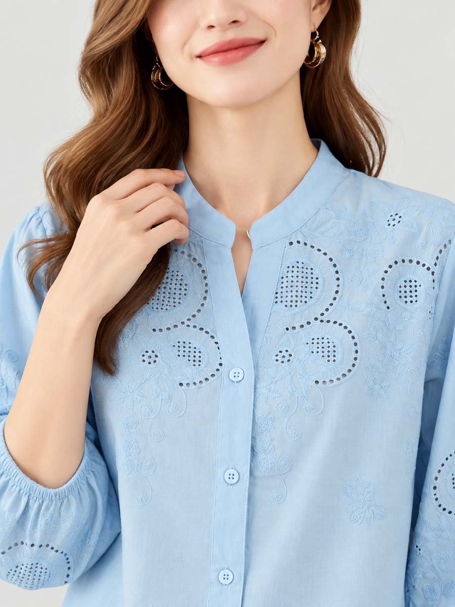 Blue Cotton Balloon Sleeve Shirt