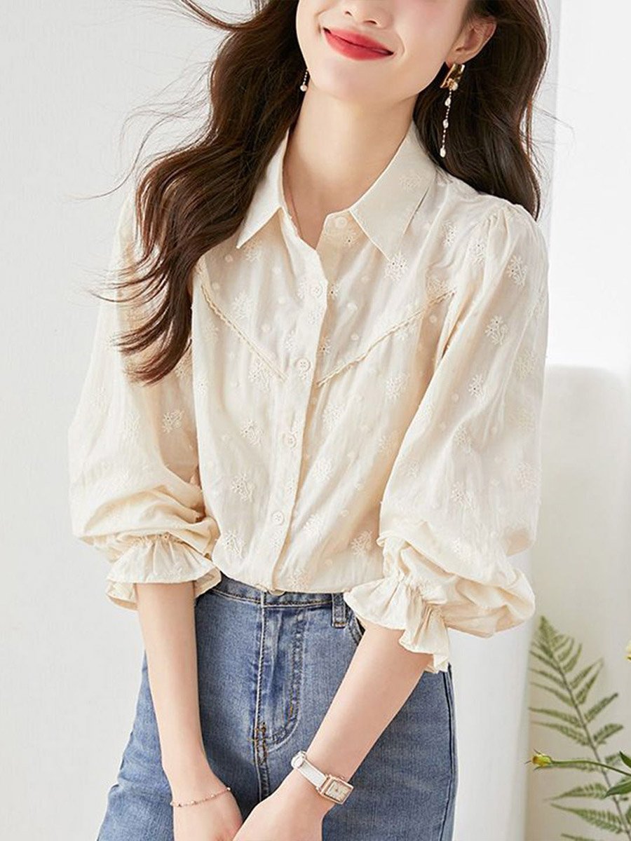 Off White Cotton Spread Collar Shirt