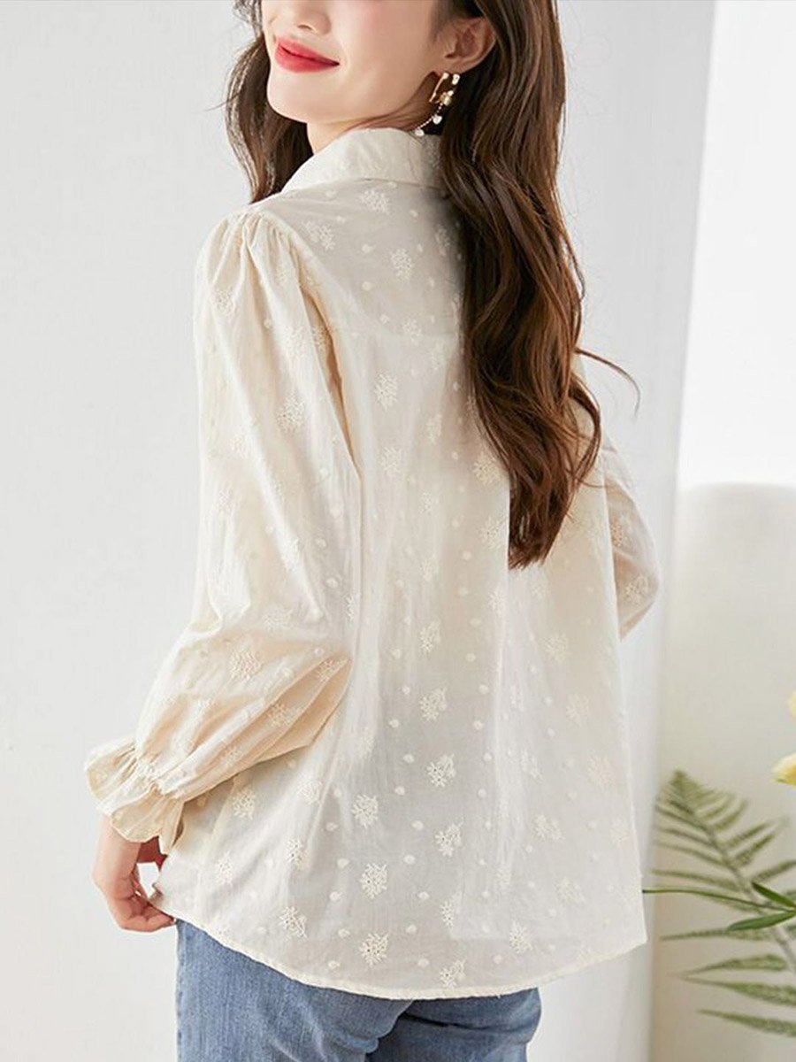 Off White Cotton Spread Collar Shirt