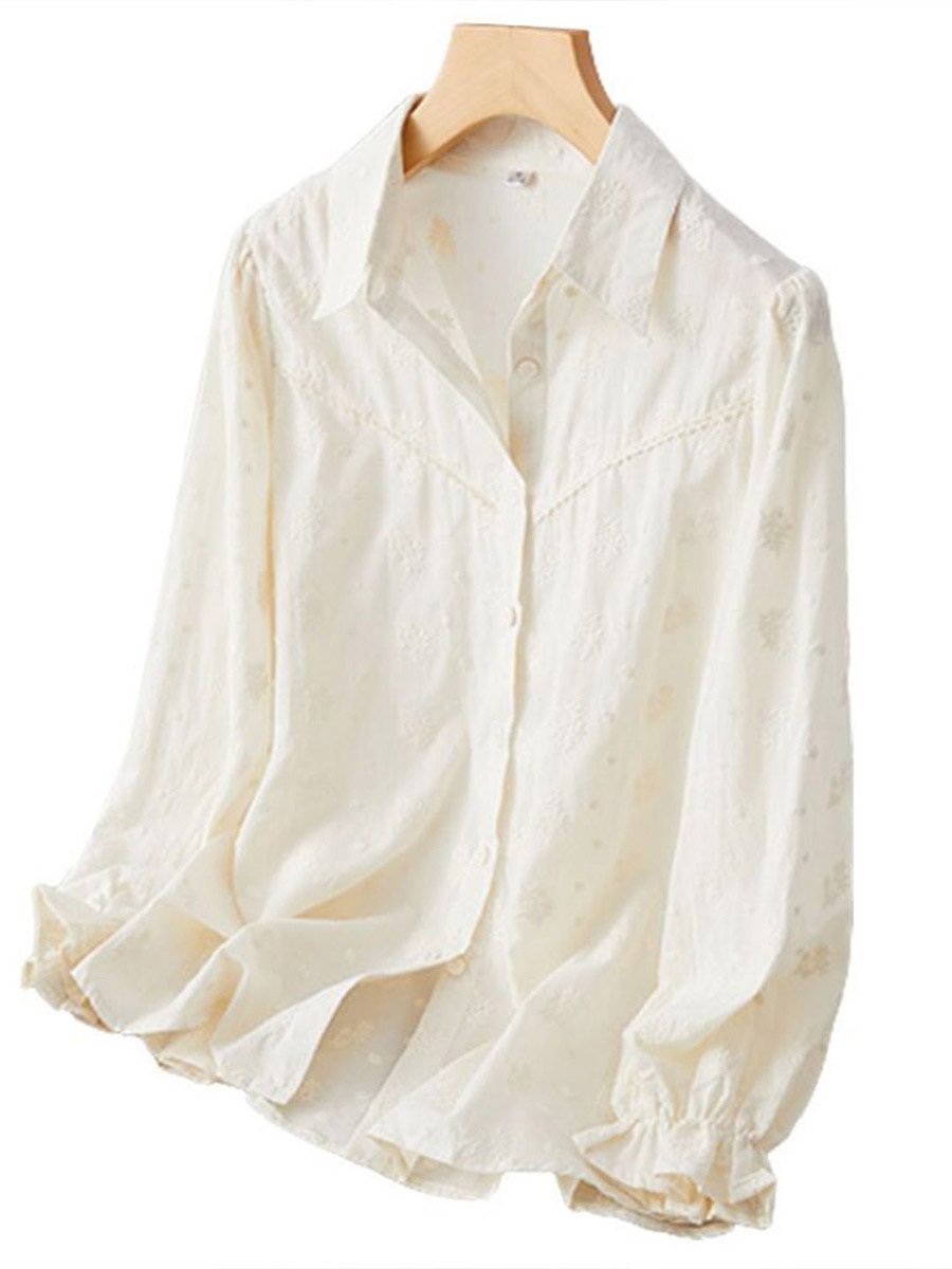 Off White Cotton Spread Collar Shirt
